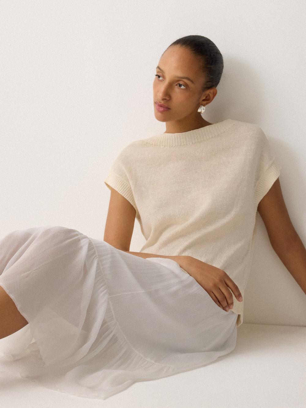 jigsaw Linen Mixed Media Dress Neutral