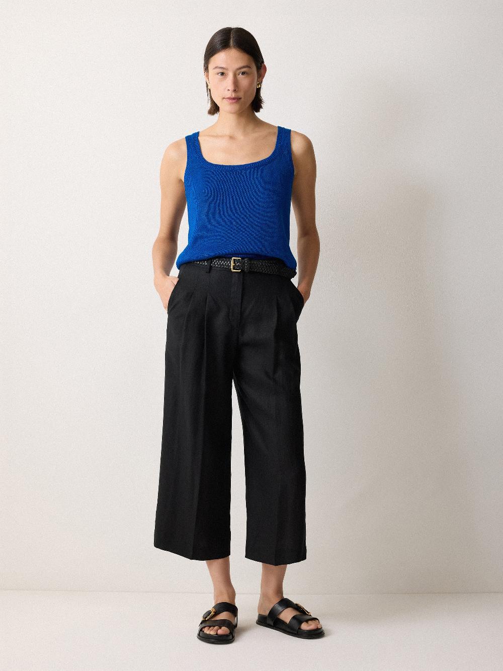 Jigsaw Linen Square Neck Knitted Vest Blue