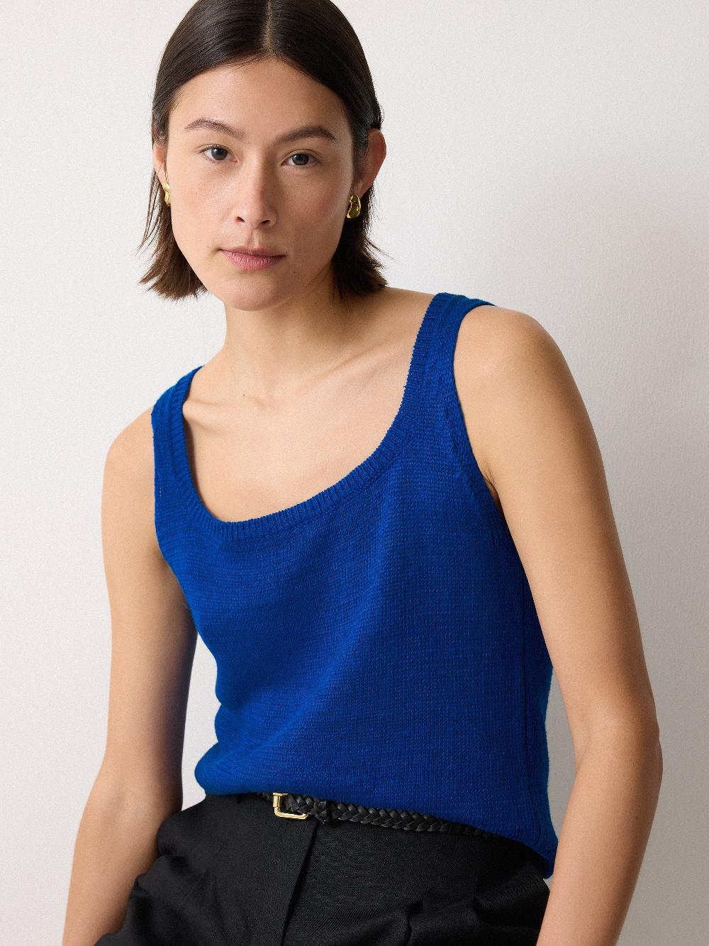 jigsaw Linen Square Neck Knitted Vest Blue