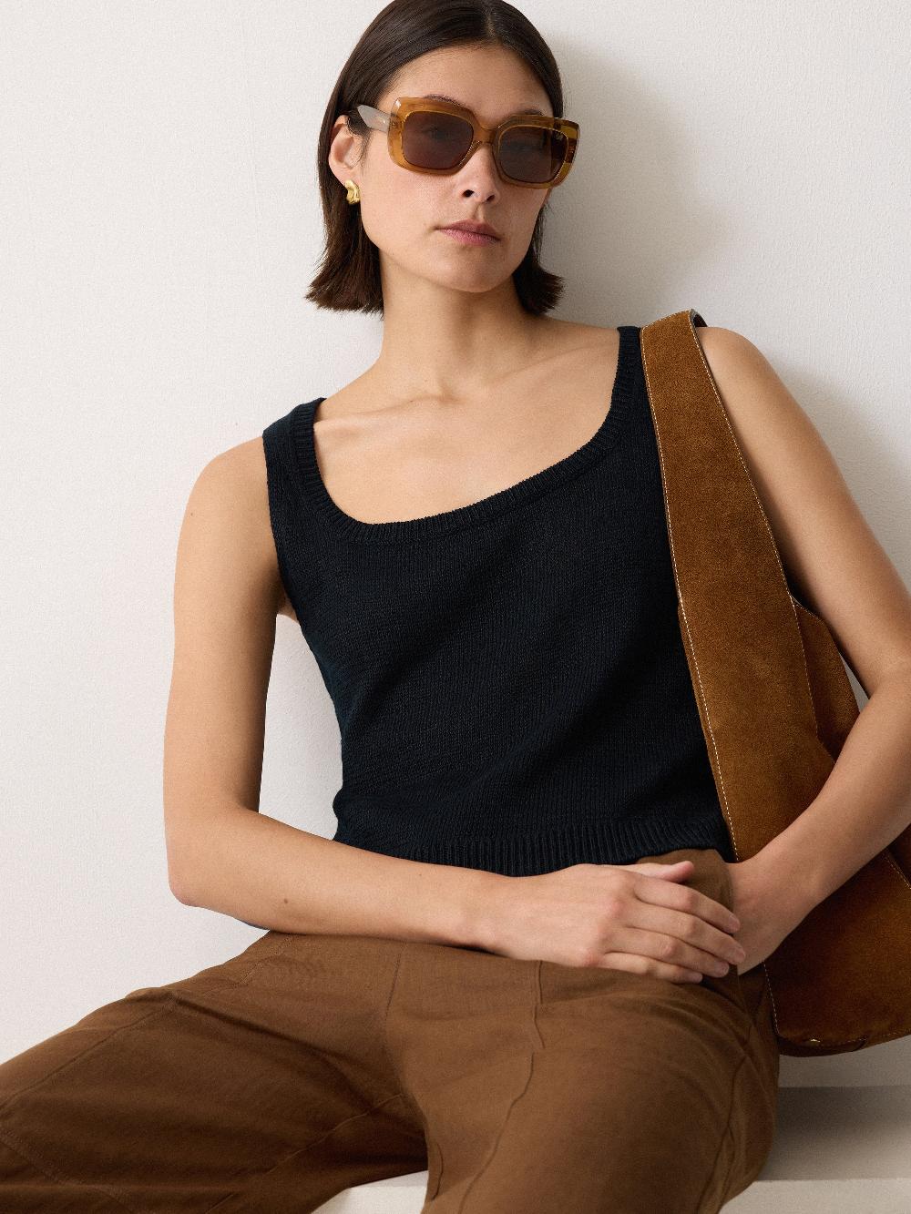 jigsaw Linen Square Neck Knitted Vest Navy