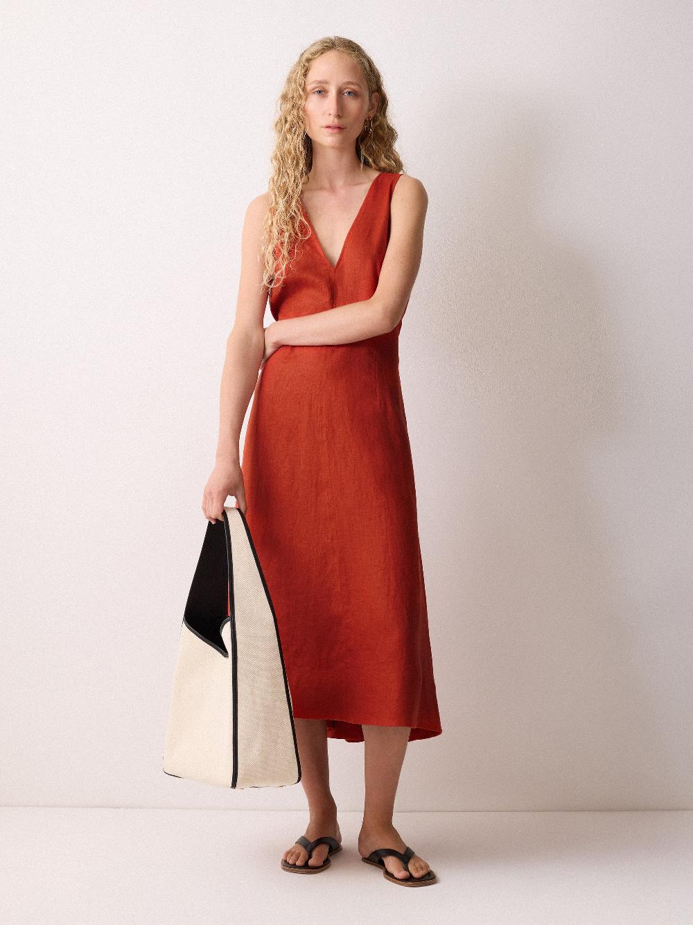 Jigsaw Linen Tie Dress Orange