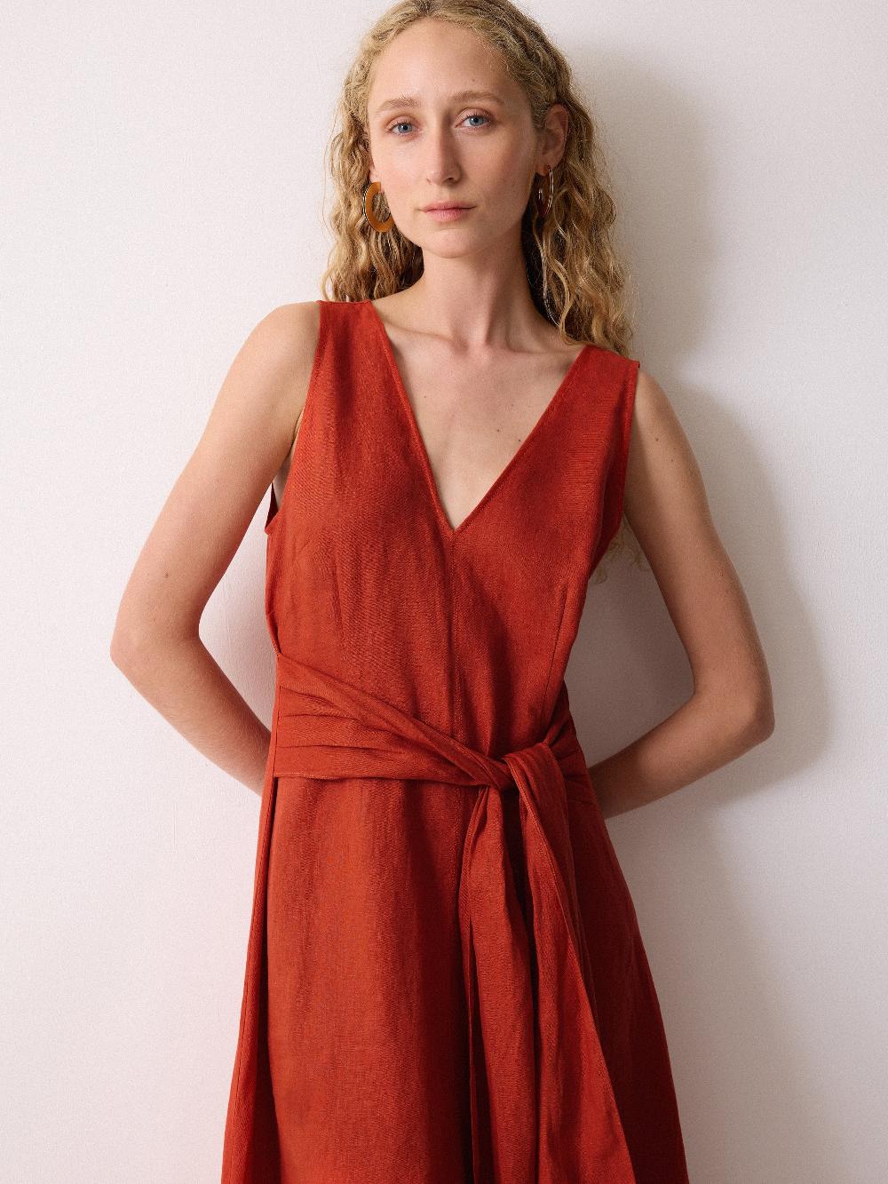 Jigsaw Linen Tie Dress Orange