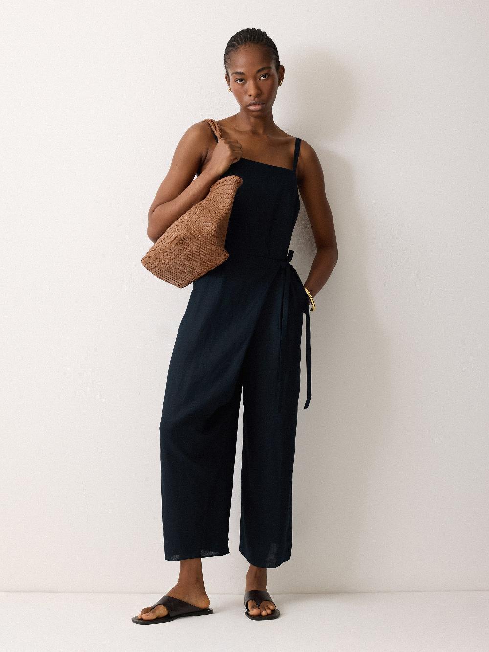 Jigsaw Linen Tie Front Jumpsuit Navy