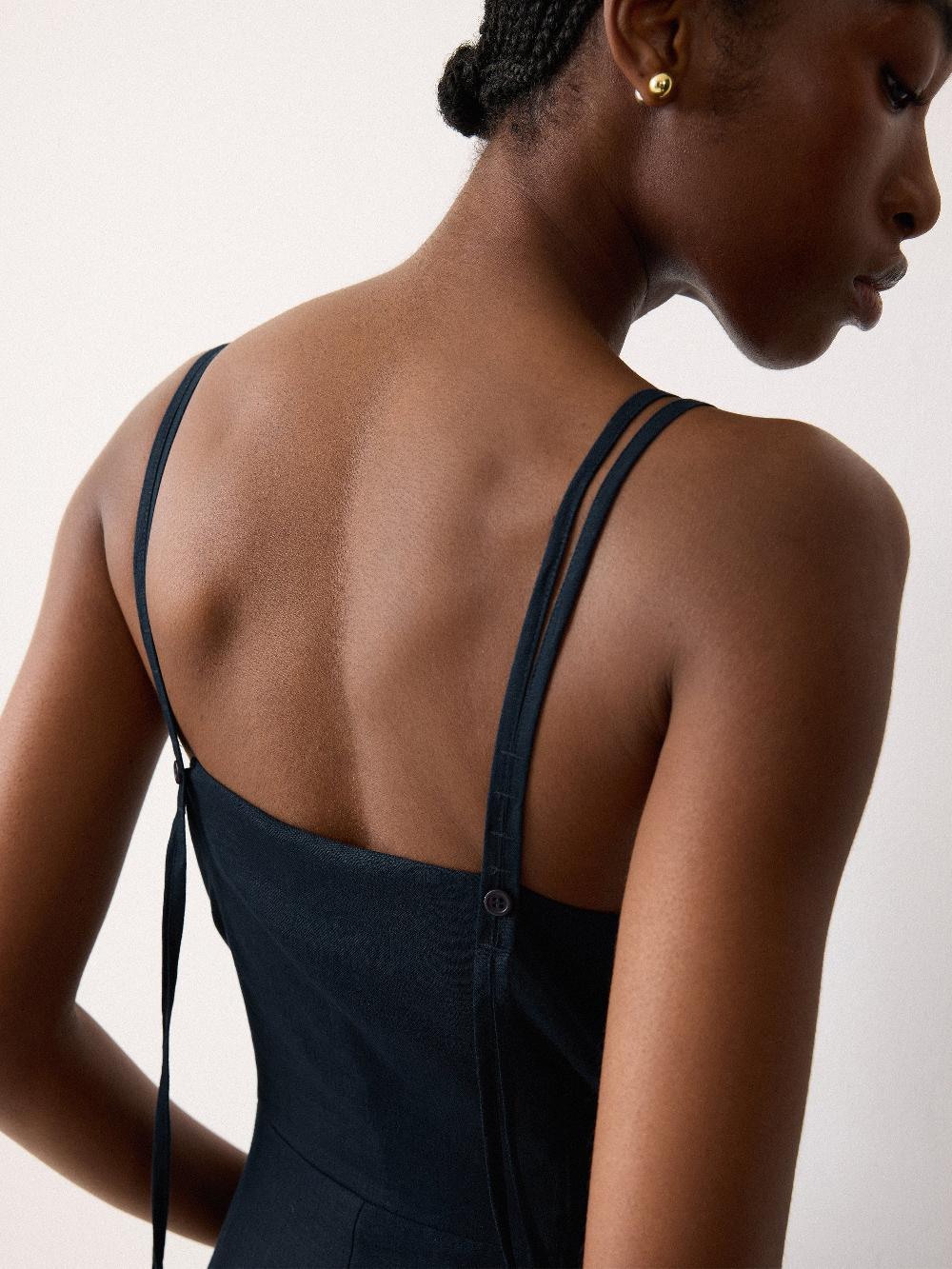 Jigsaw Linen Tie Front Jumpsuit Navy