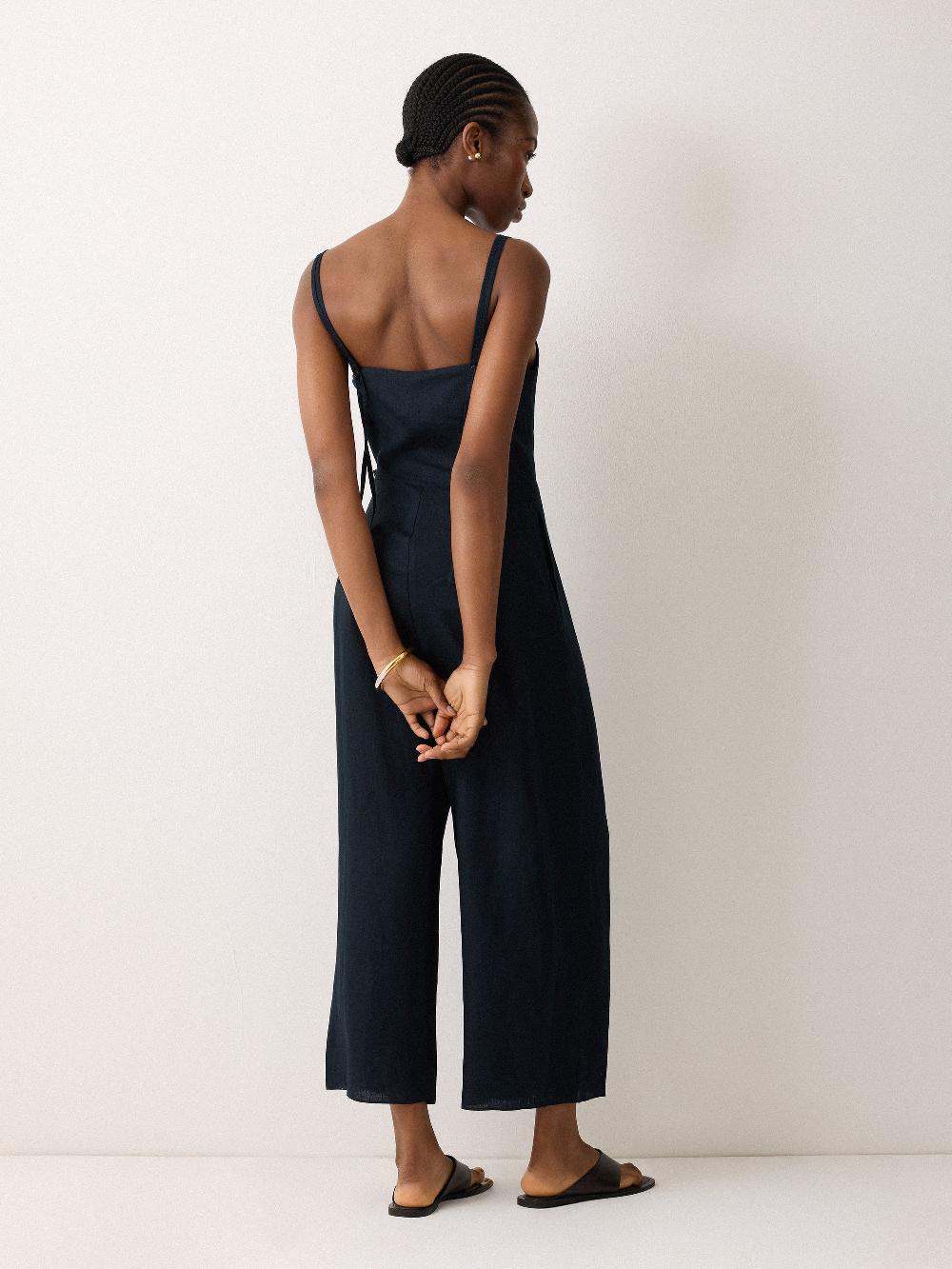 Jigsaw Linen Tie Front Jumpsuit Navy