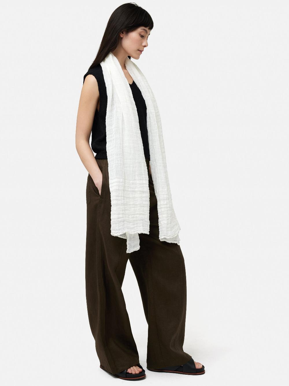 Jigsaw Linen Woven Scarf White