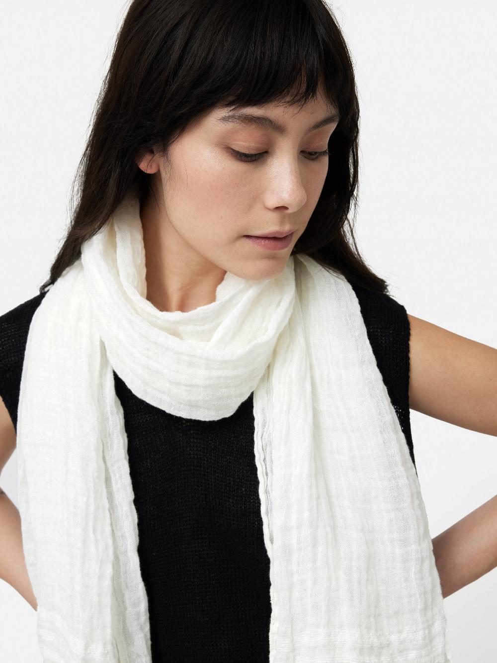 Jigsaw Linen Woven Scarf White