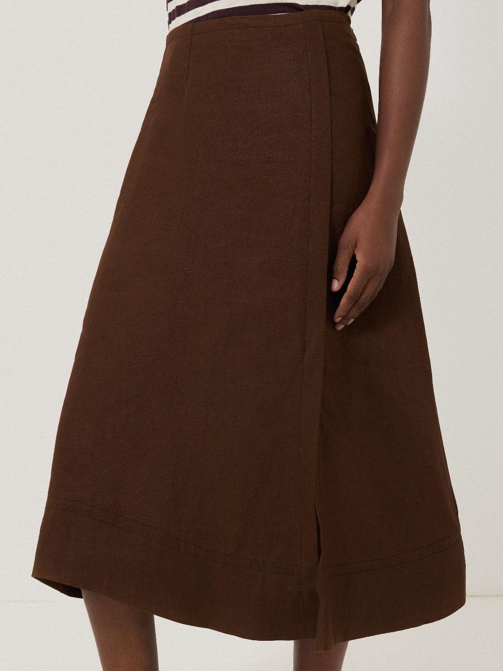 Jigsaw Linen Wrap Detail Skirt Brown
