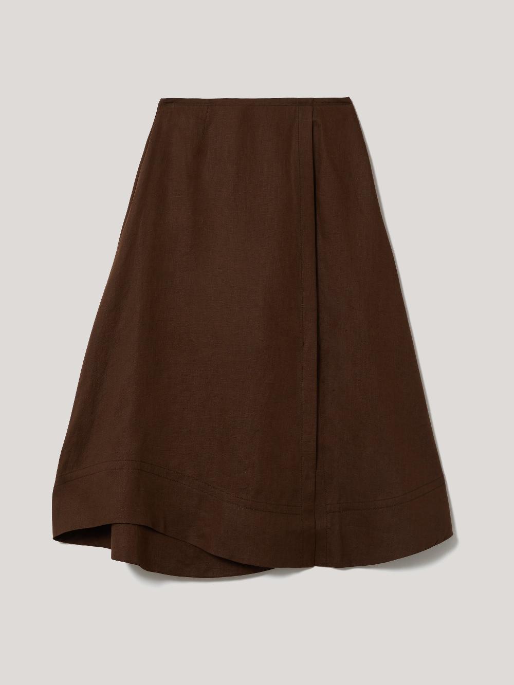Jigsaw Linen Wrap Detail Skirt Brown