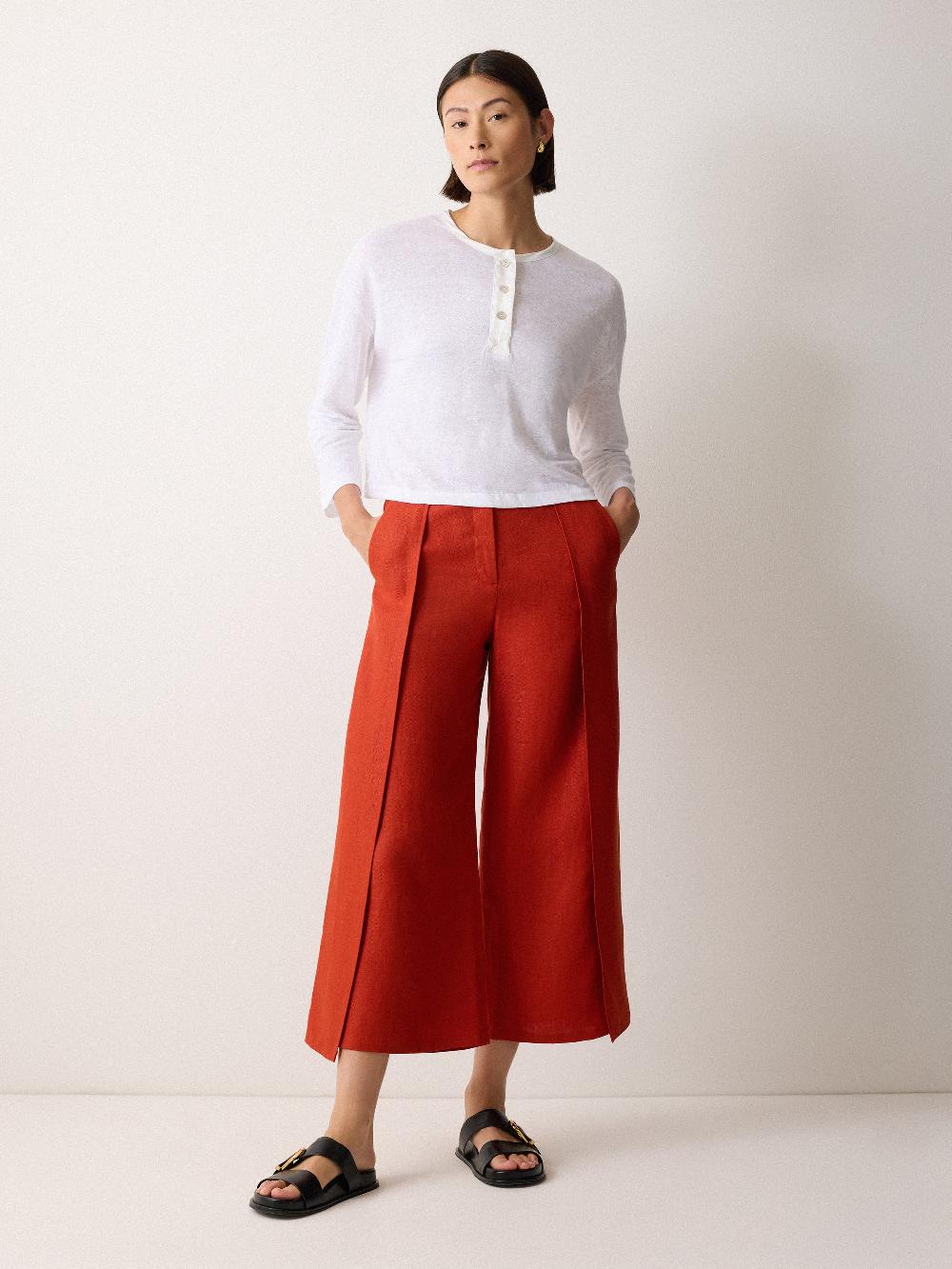 Jigsaw Long Sleeve Linen Henley Top White