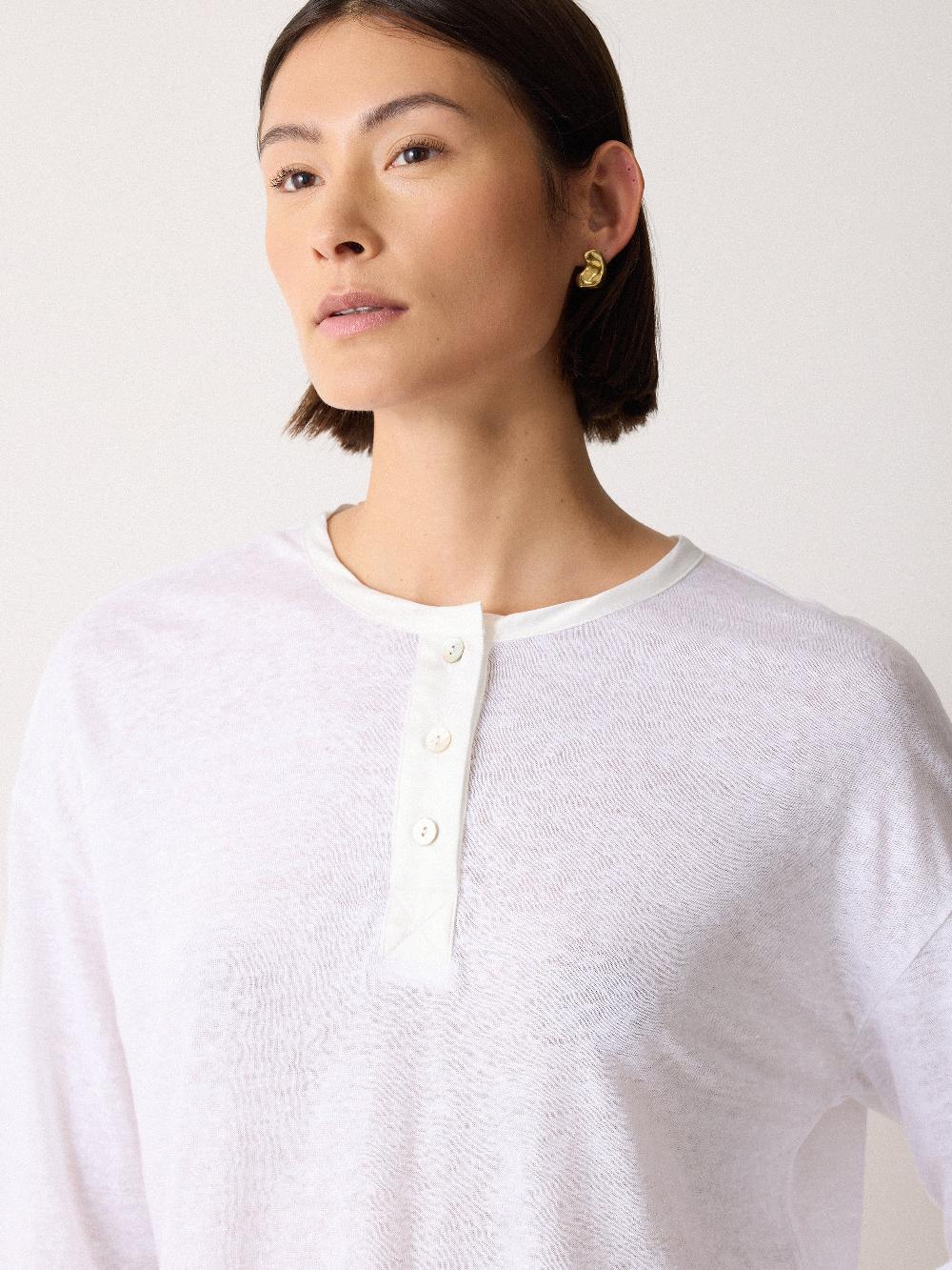 Jigsaw Long Sleeve Linen Henley Top White