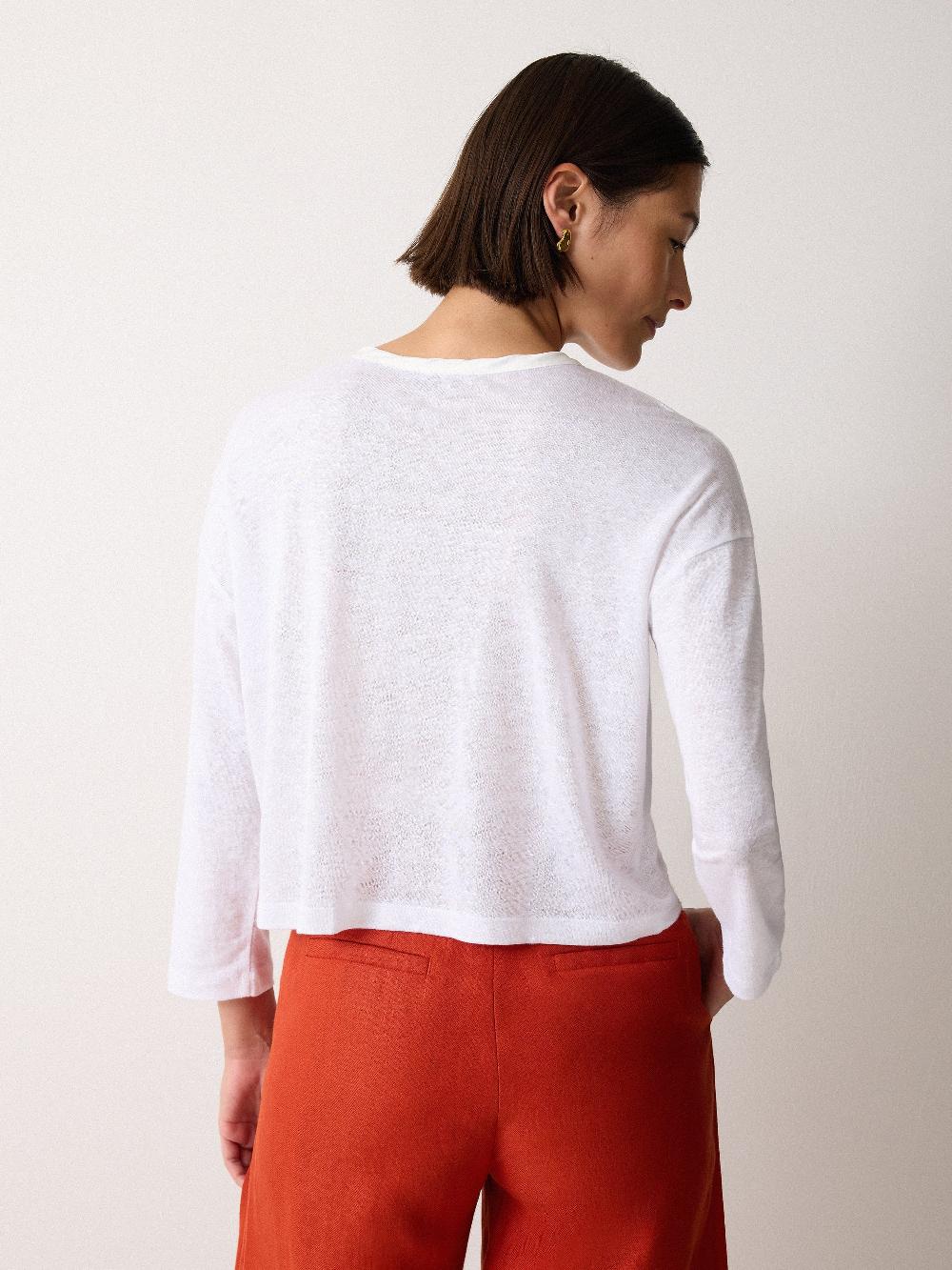 Jigsaw Long Sleeve Linen Henley Top White