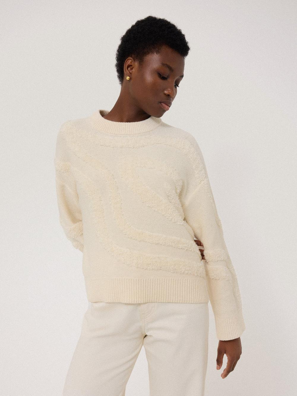 Jigsaw Loop Intarsia Jumper Cream
