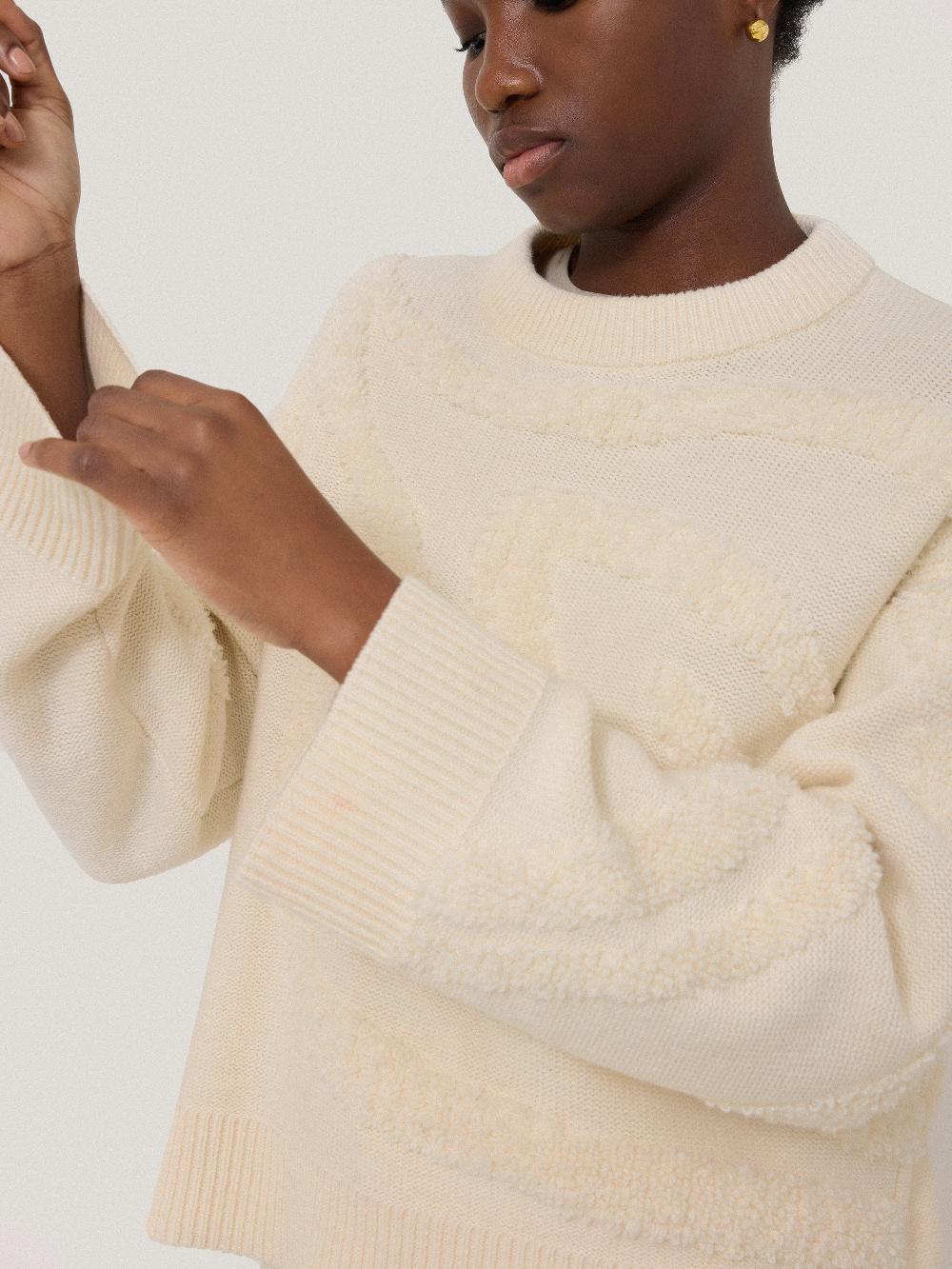 Jigsaw Loop Intarsia Jumper Cream