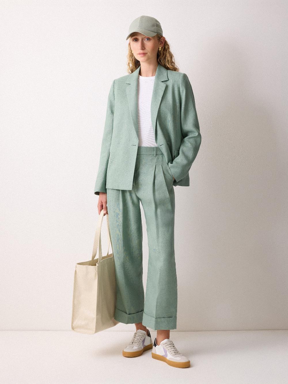 Jigsaw Maree Irish Linen Short Blazer Green