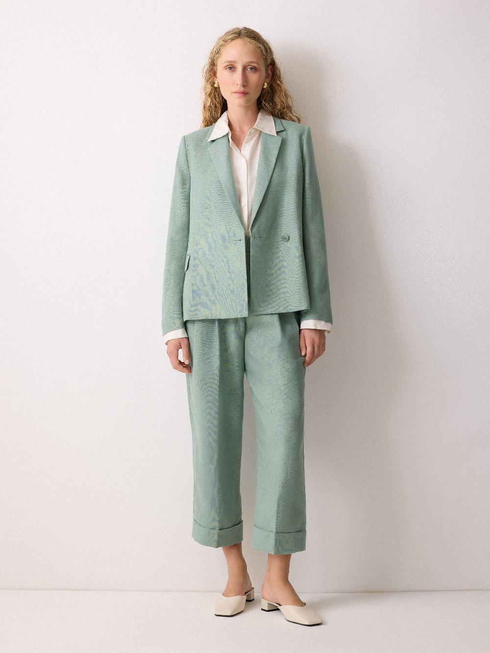 Jigsaw Maree Irish Linen Short Blazer Green