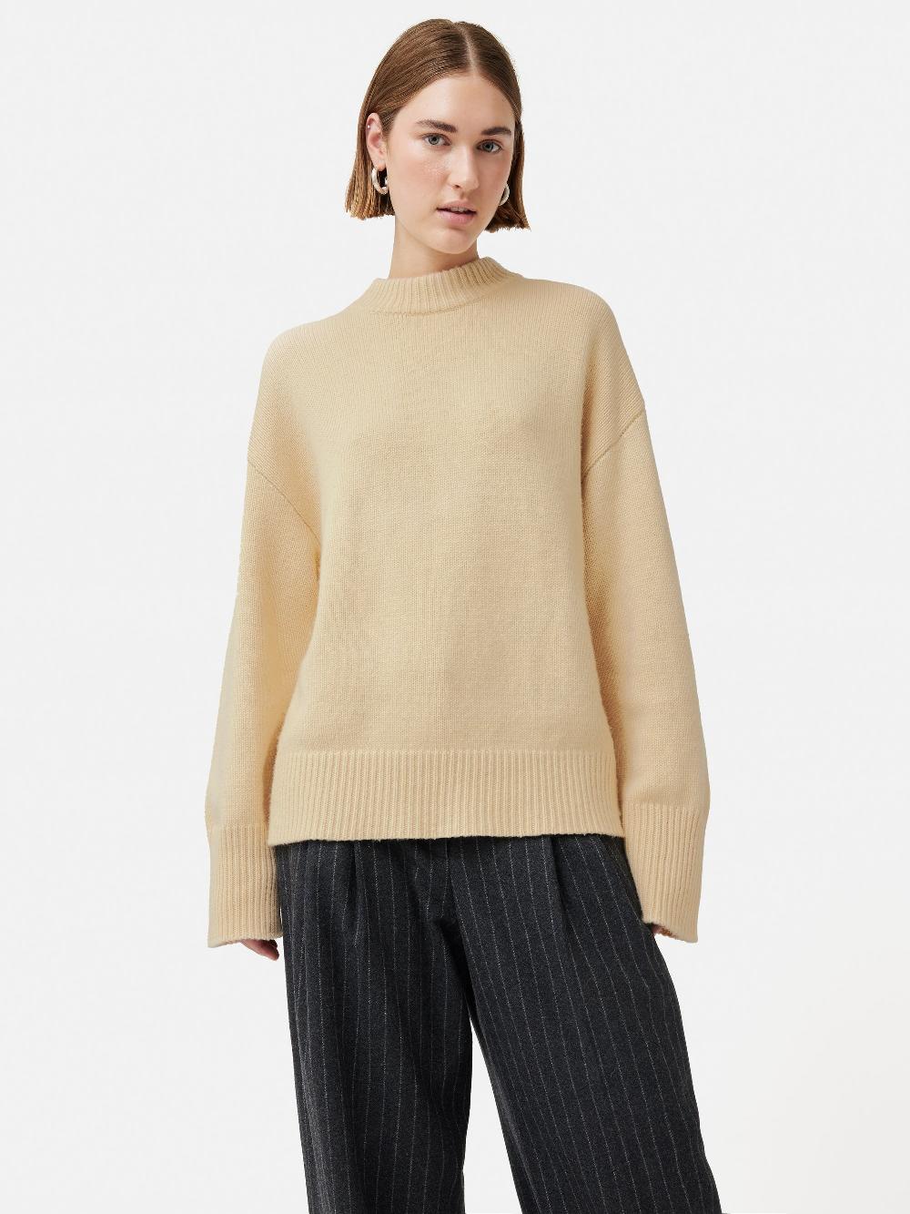 jigsaw Merino Cashmere Boyfriend Crew Cream
