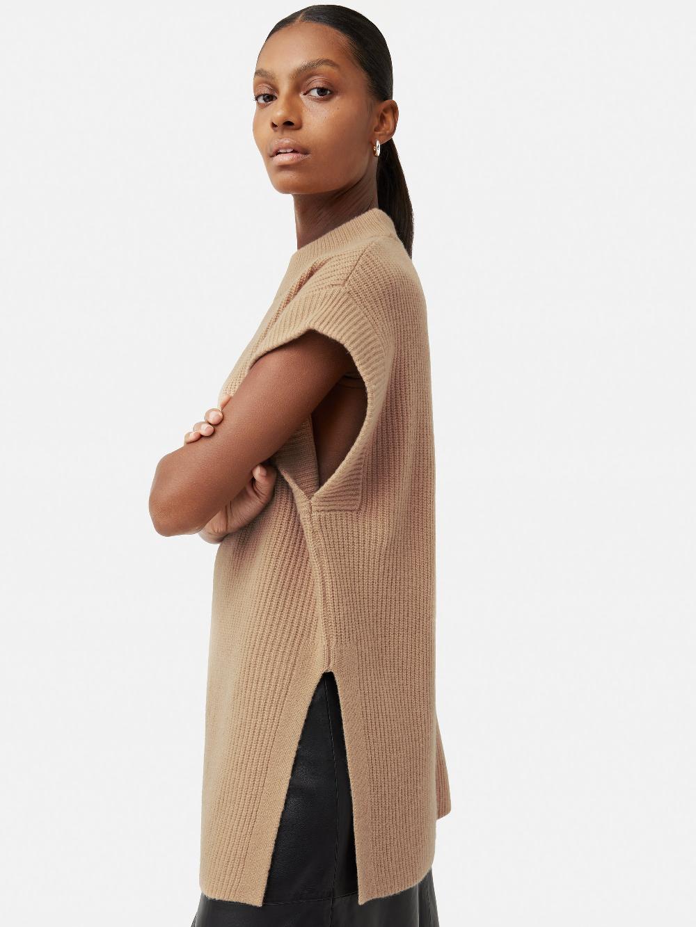 Jigsaw Merino Cashmere Ribbed Tunic Camel