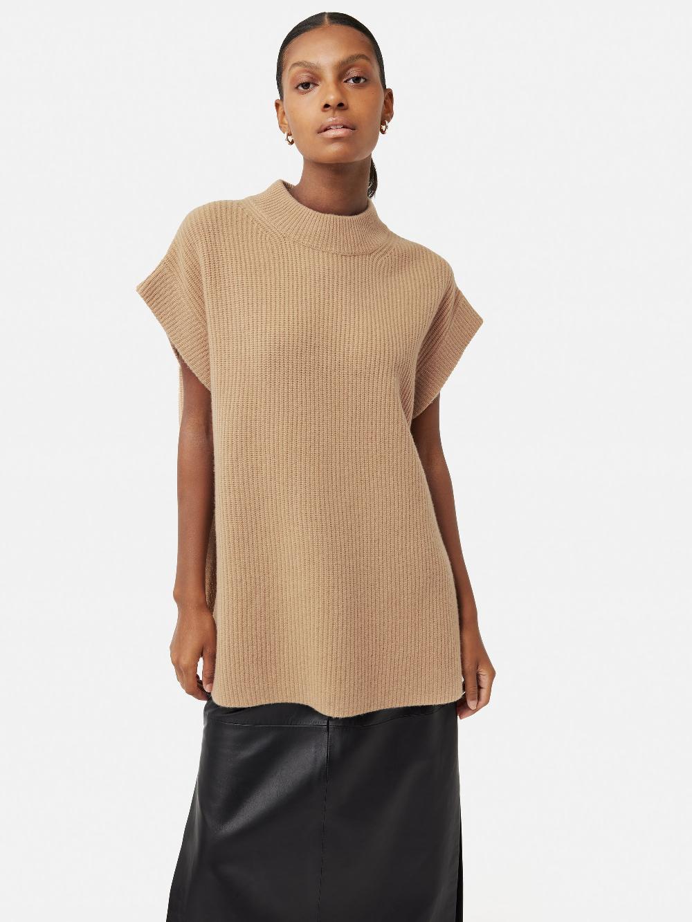 jigsaw Merino Cashmere Ribbed Tunic Camel