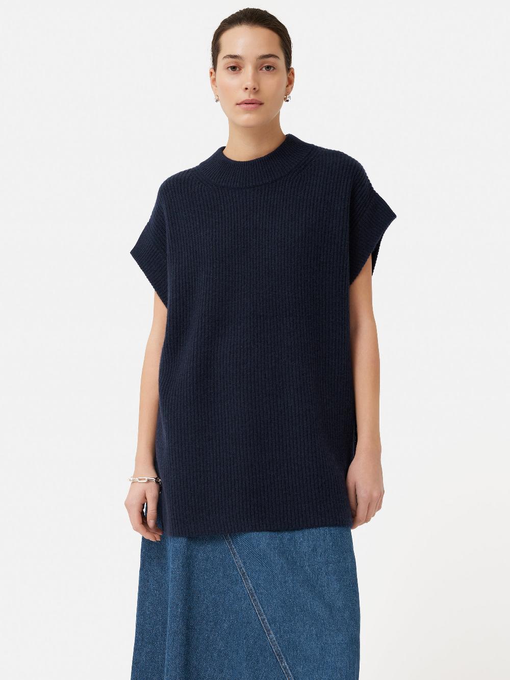 jigsaw Merino Cashmere Ribbed Tunic Navy