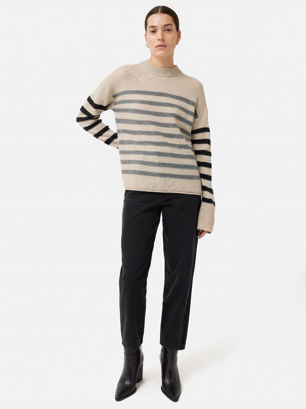 Jigsaw Merino Cashmere Stripe Jumper Neutral