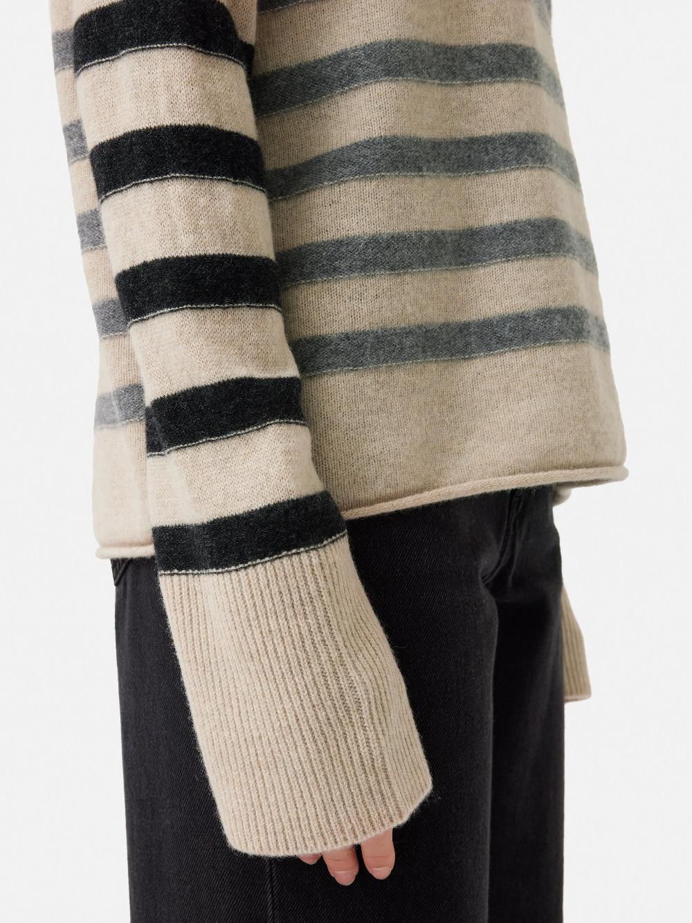 Jigsaw Merino Cashmere Stripe Jumper Neutral