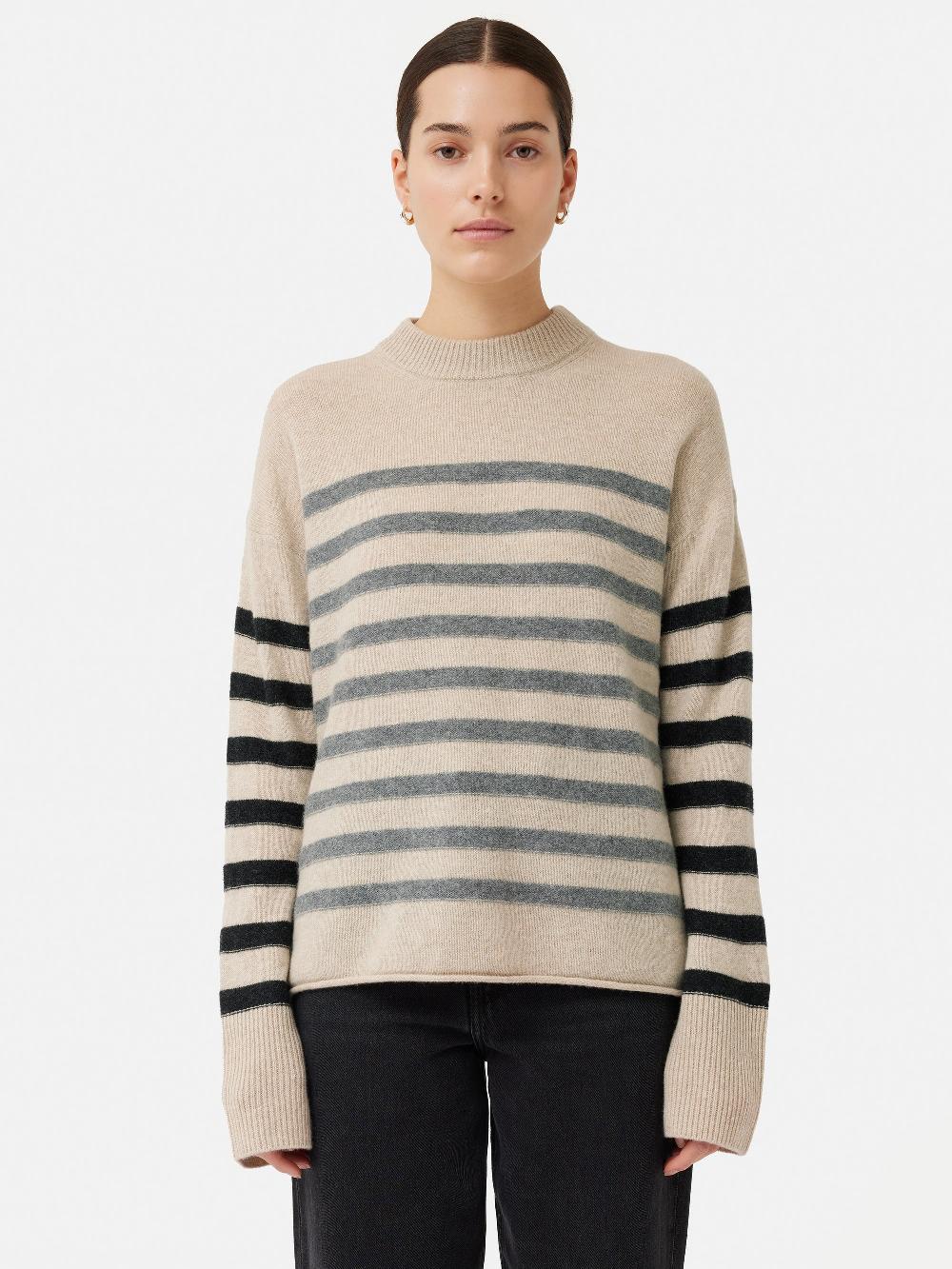 jigsaw Merino Cashmere Stripe Jumper Neutral