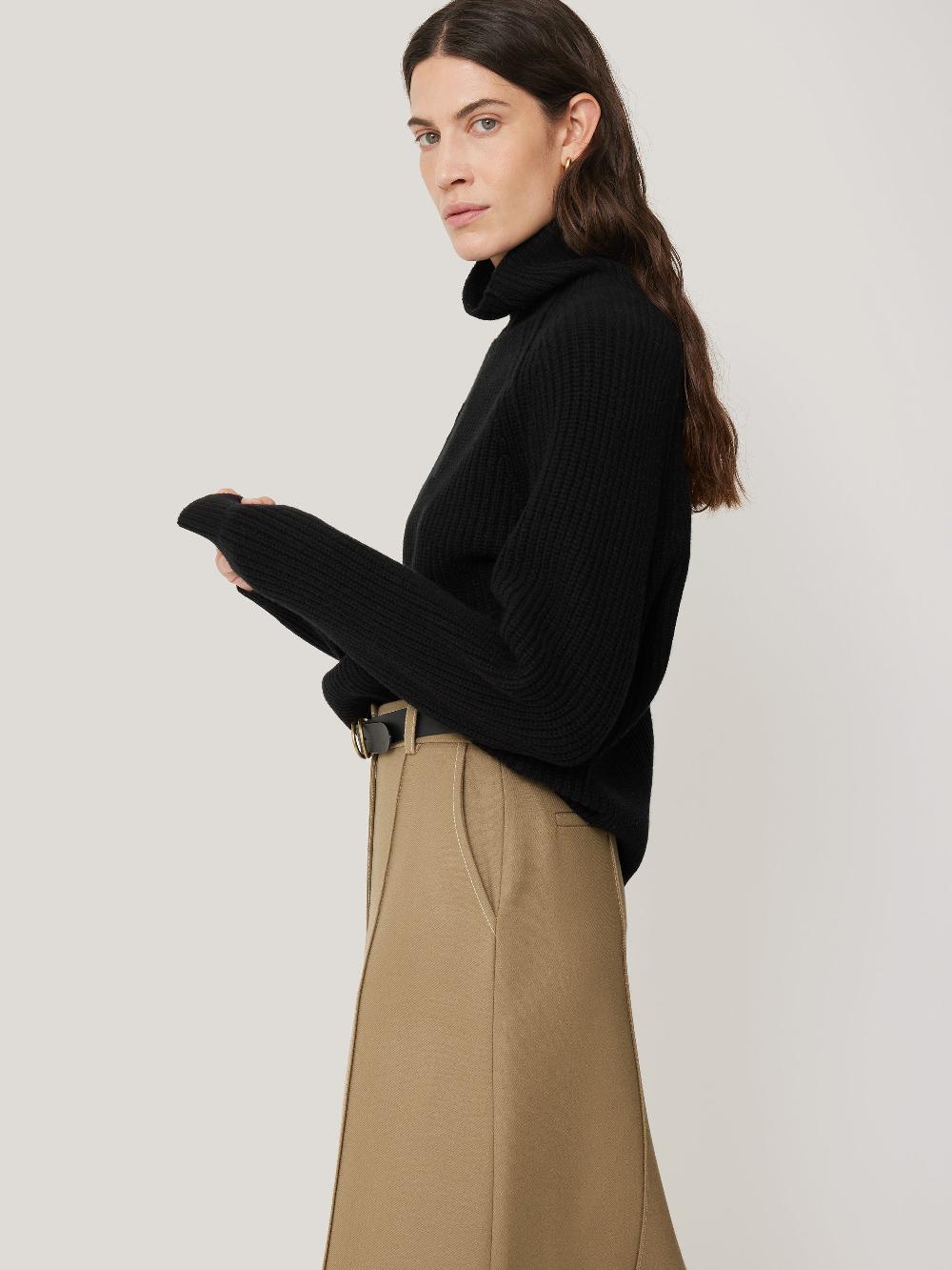 Jigsaw Merino Fishermans Rib Jumper Black