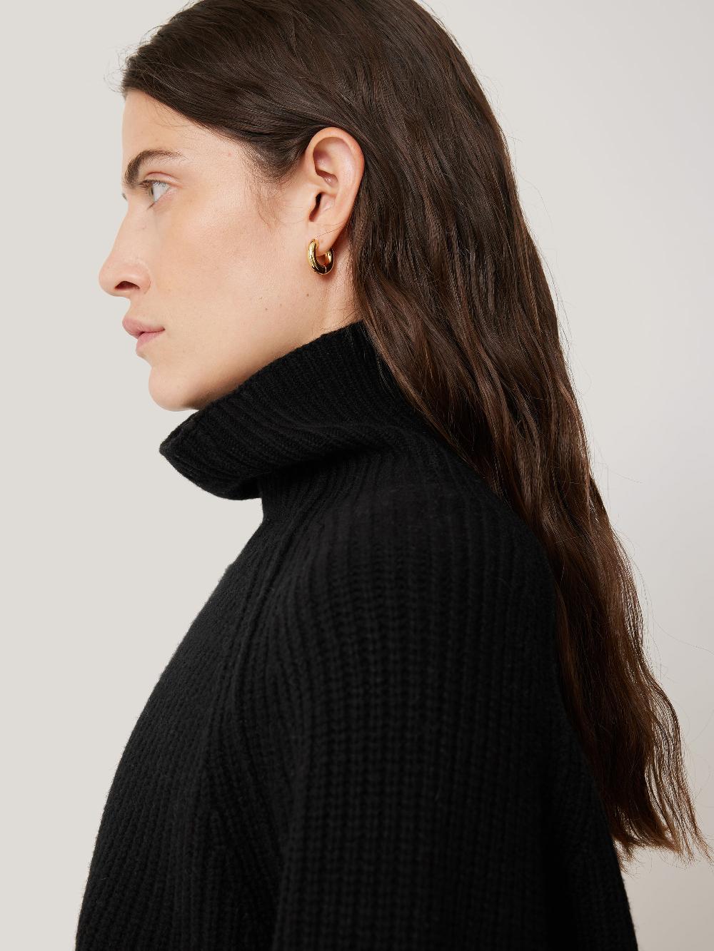 Jigsaw Merino Fishermans Rib Jumper Black