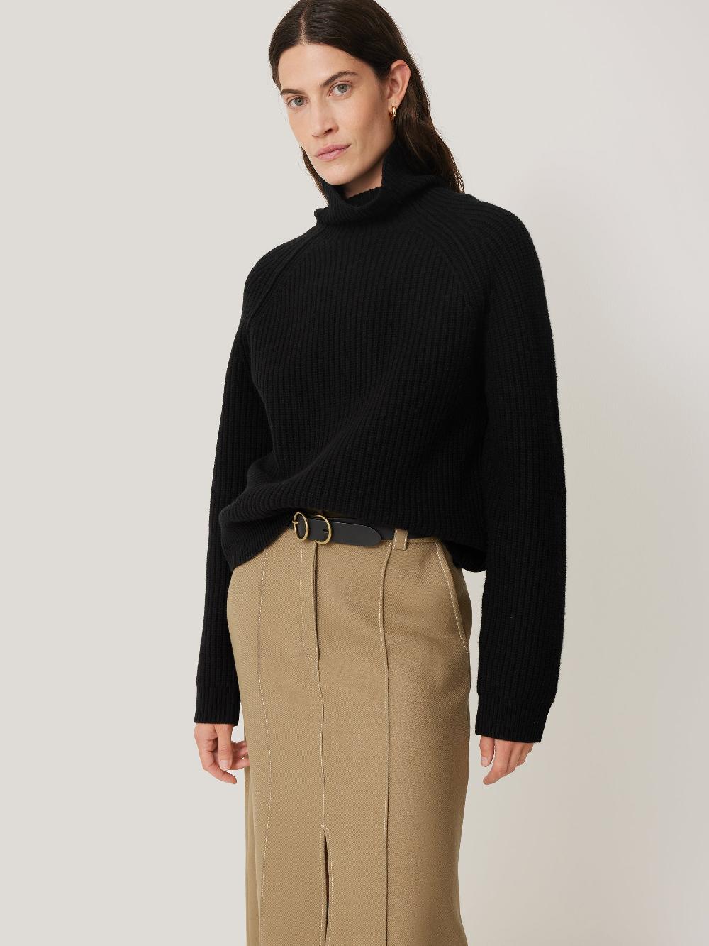 jigsaw Merino Fishermans Rib Jumper Black