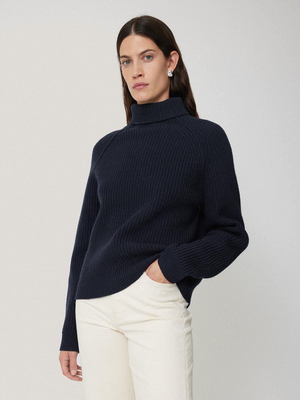 jigsaw Merino Fishermans Rib Jumper Navy