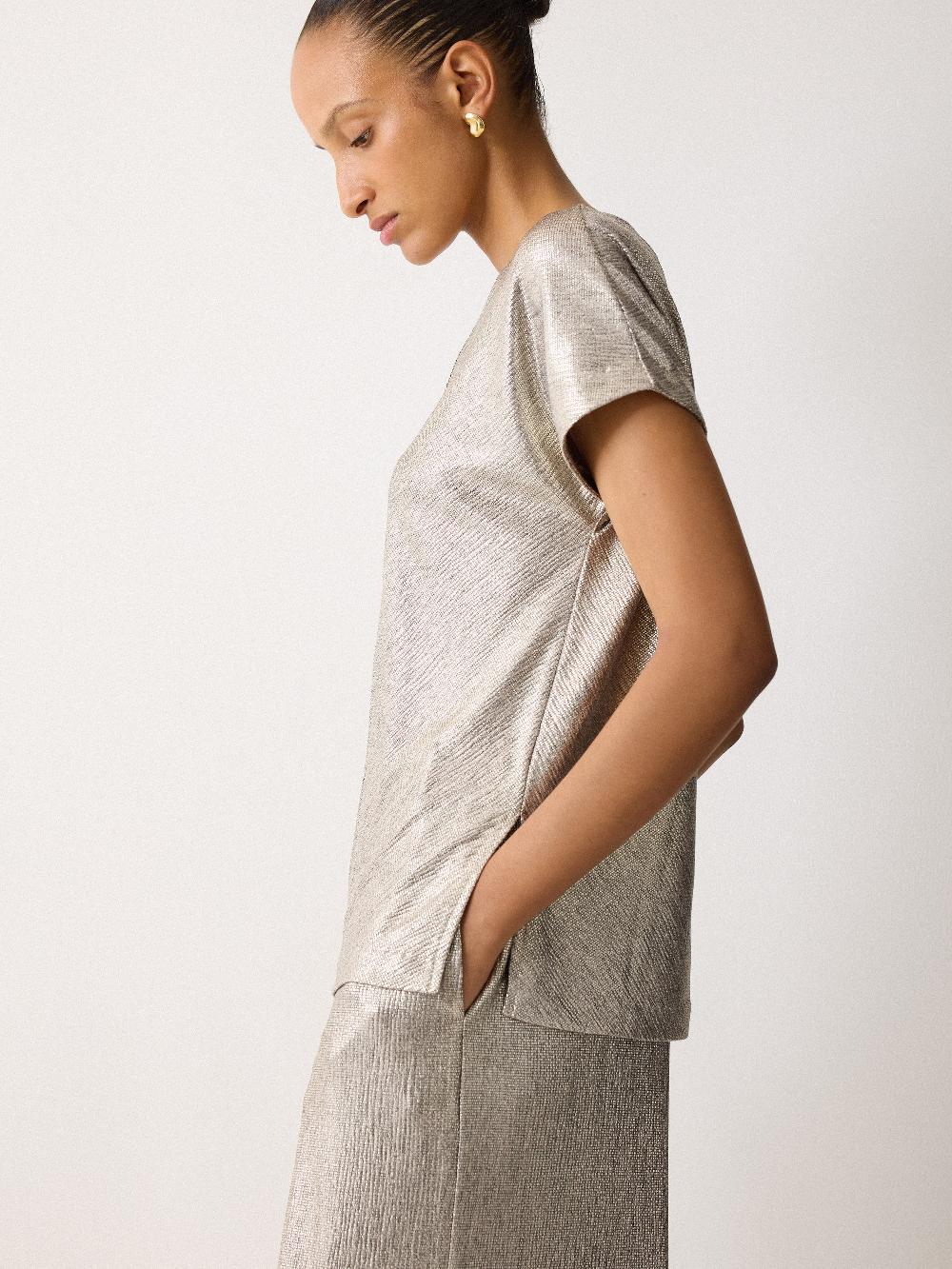 jigsaw Metallic Cap Sleeve Top Gold