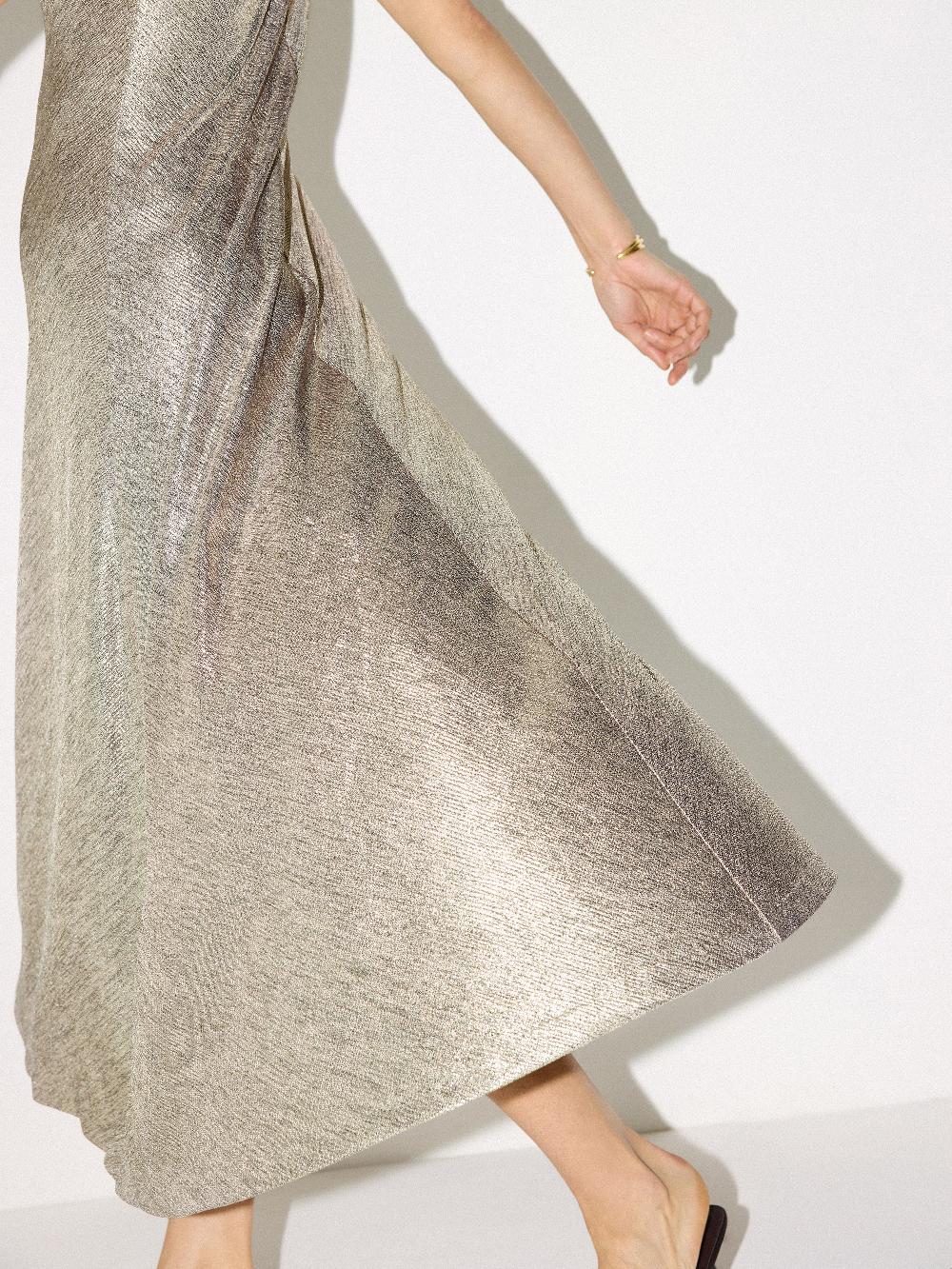 Jigsaw Metallic Jersey Maxi Dress Gold