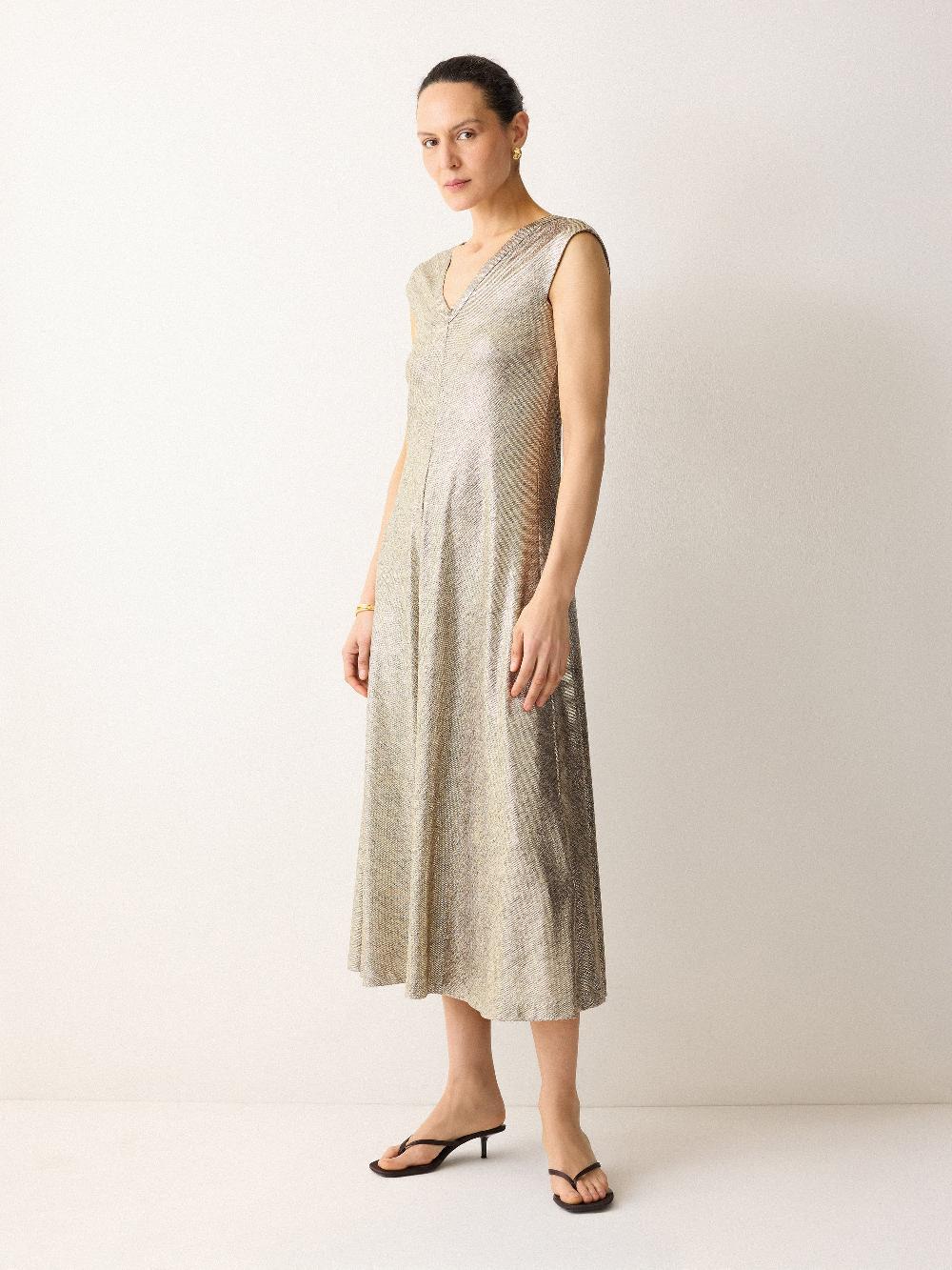Jigsaw Metallic Jersey Maxi Dress Gold