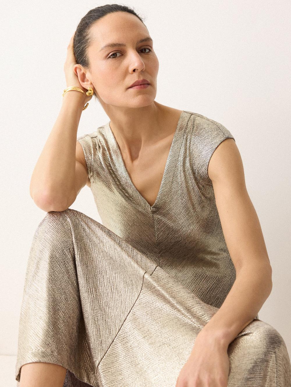 Jigsaw Metallic Jersey Maxi Dress Gold