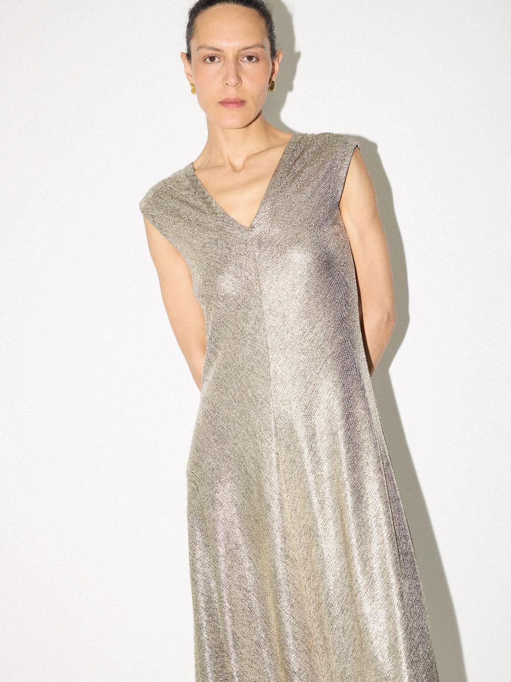 jigsaw Metallic Jersey Maxi Dress Gold