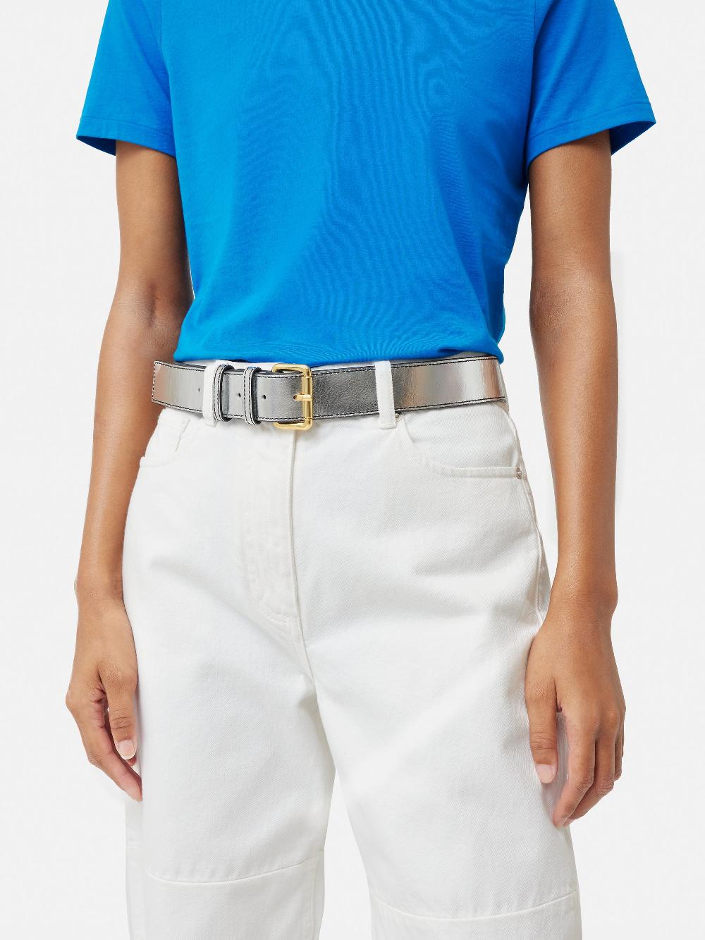 Jigsaw Metallic Leather Belt Silver