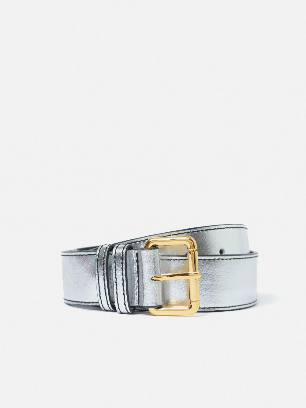 Jigsaw Metallic Leather Belt Silver