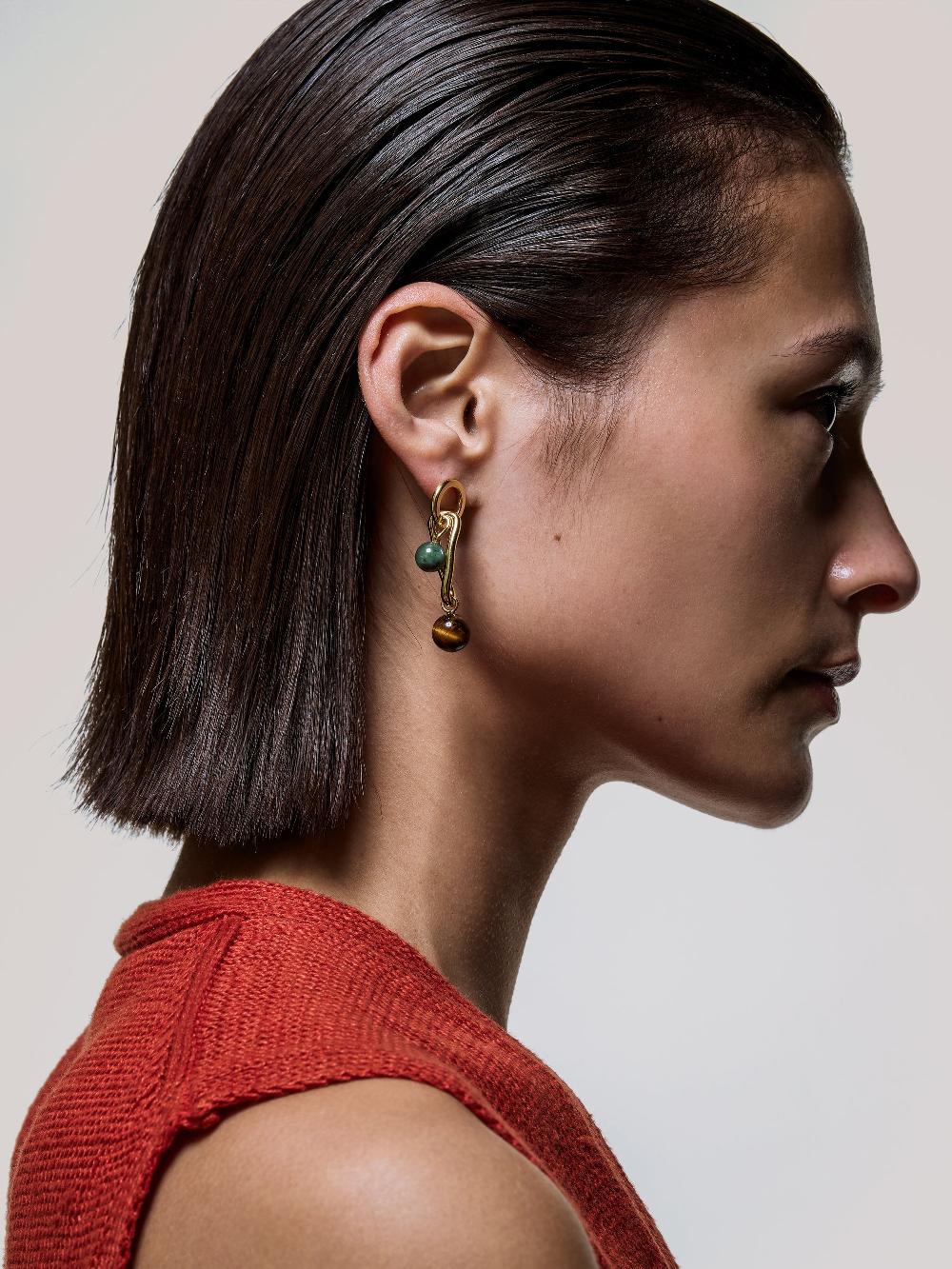 Jigsaw Mixed Loop Asymmetric Earring Gold