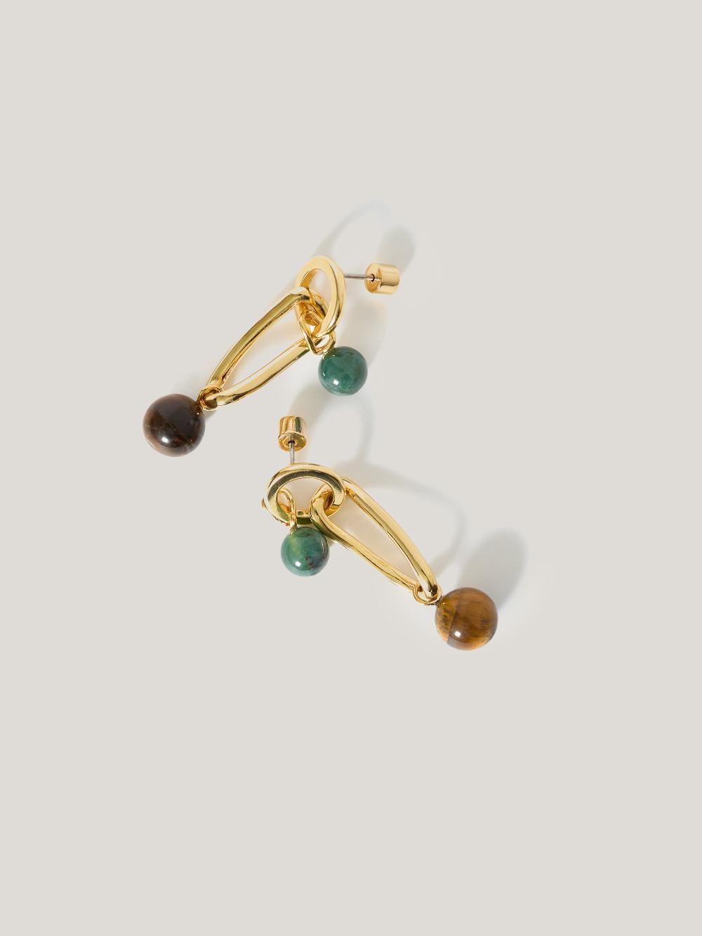 jigsaw Mixed Loop Asymmetric Earring Gold