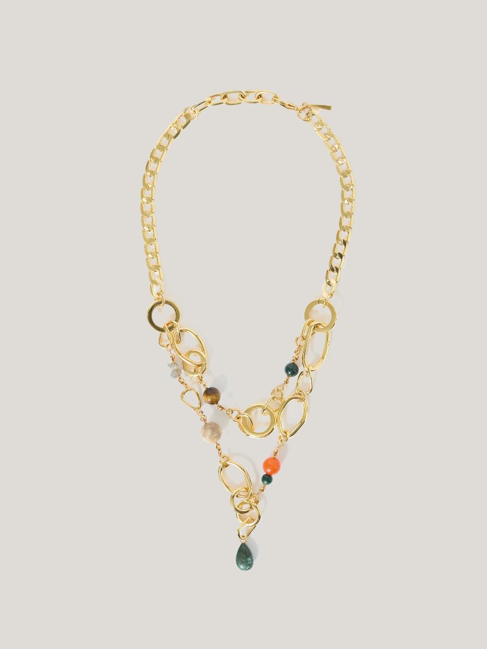 Jigsaw Mixed Loop Double Necklace Gold