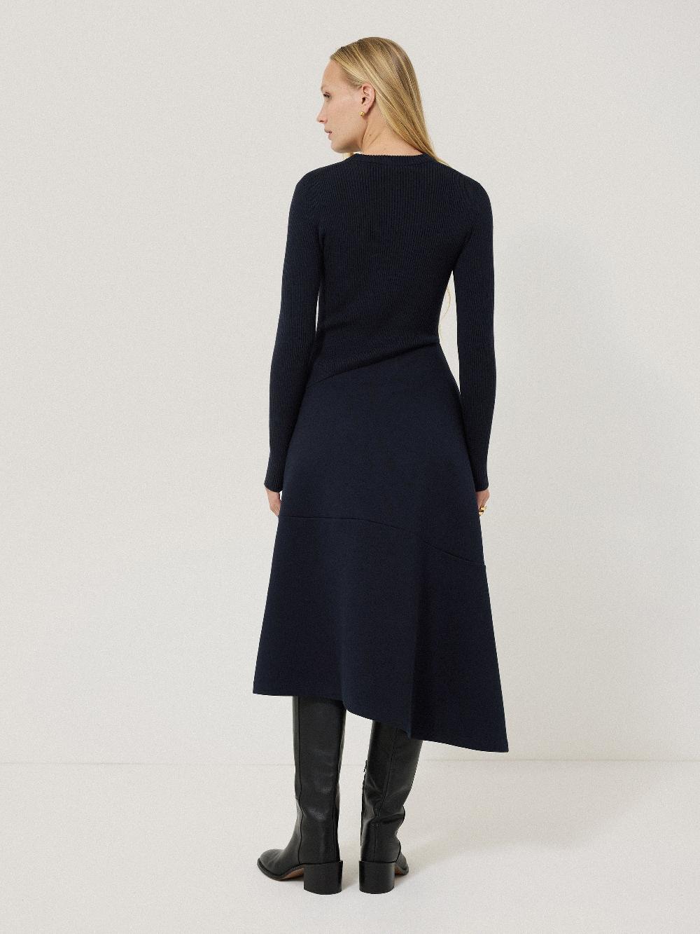 Jigsaw Mixed Media Panelled Dress Navy