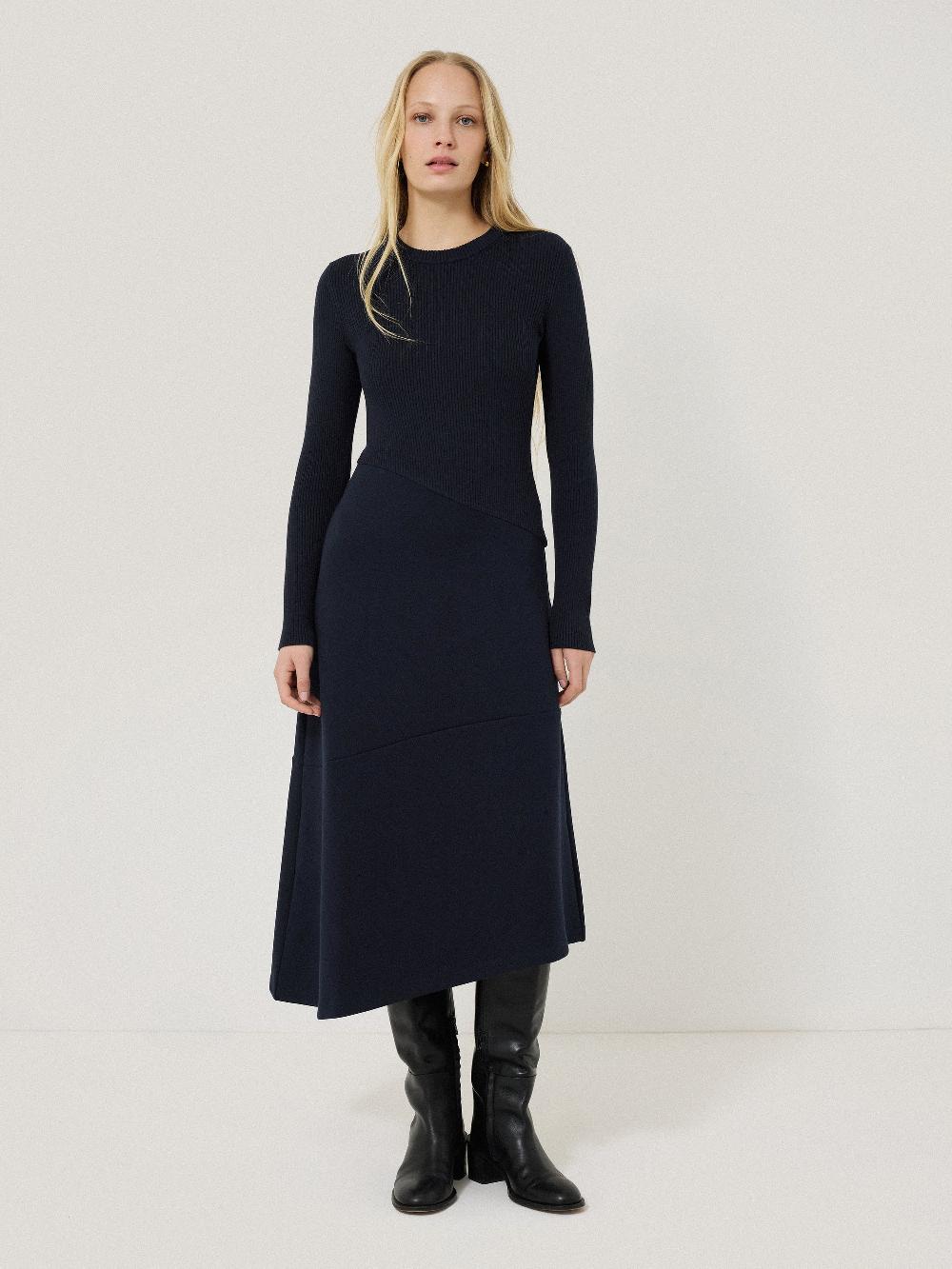 jigsaw Mixed Media Panelled Dress Navy