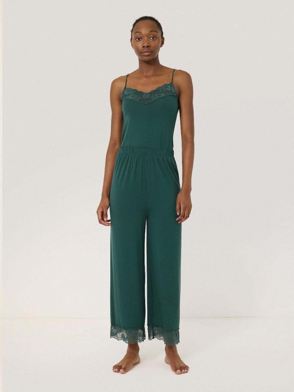 jigsaw Modal Lace Pyjama Trouser Green