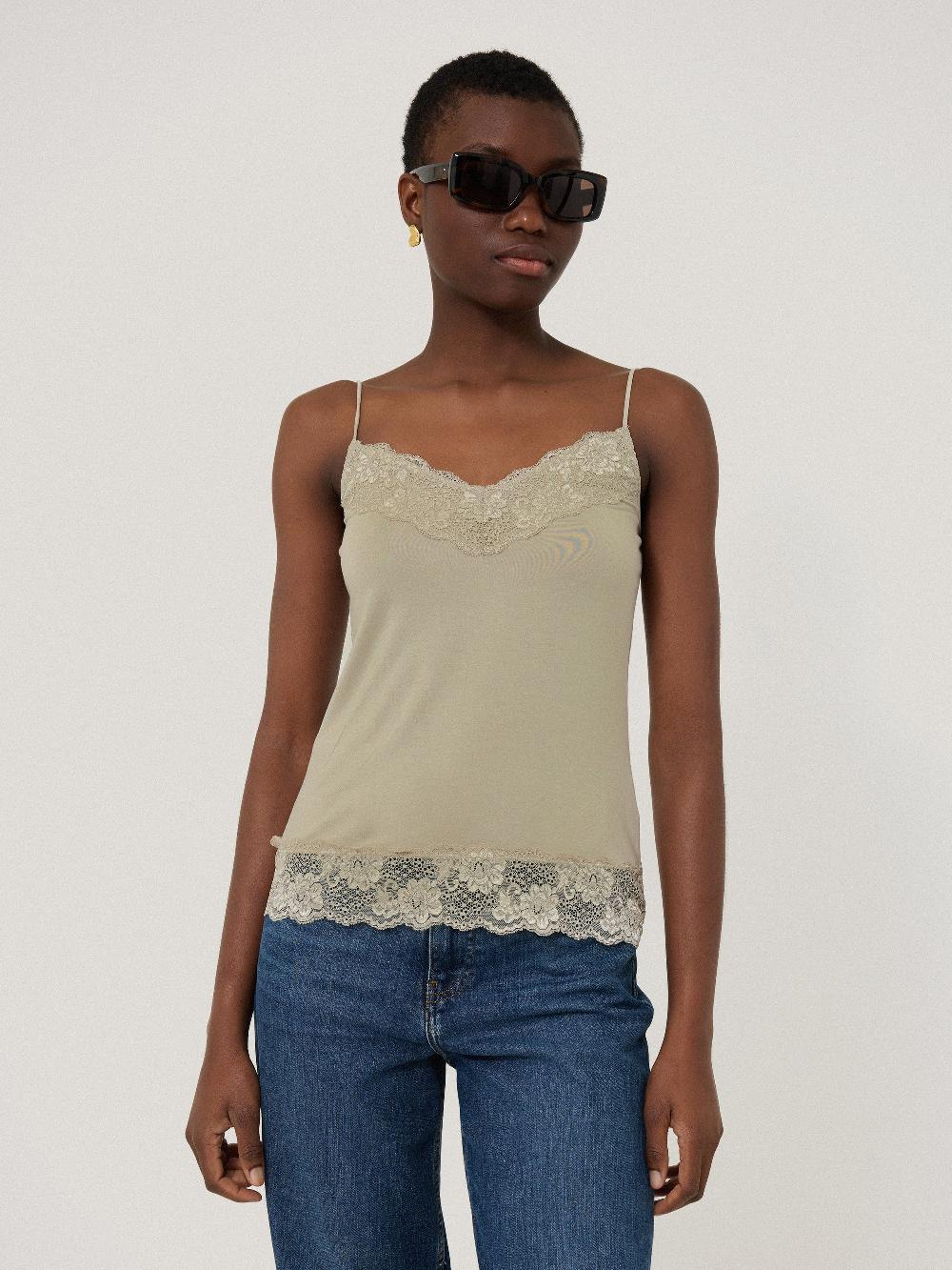 jigsaw Modal Lace Vest Ash Grey