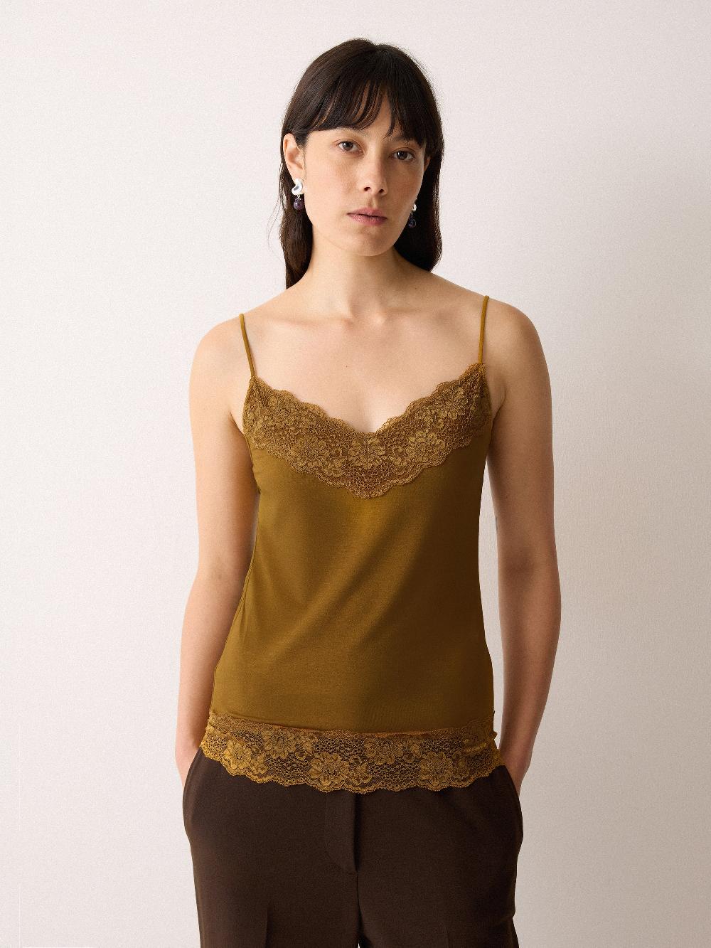 jigsaw Modal Lace Vest Golden Ochre