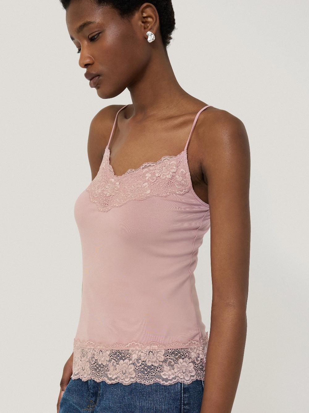 Jigsaw Modal Lace Vest Haze Pink
