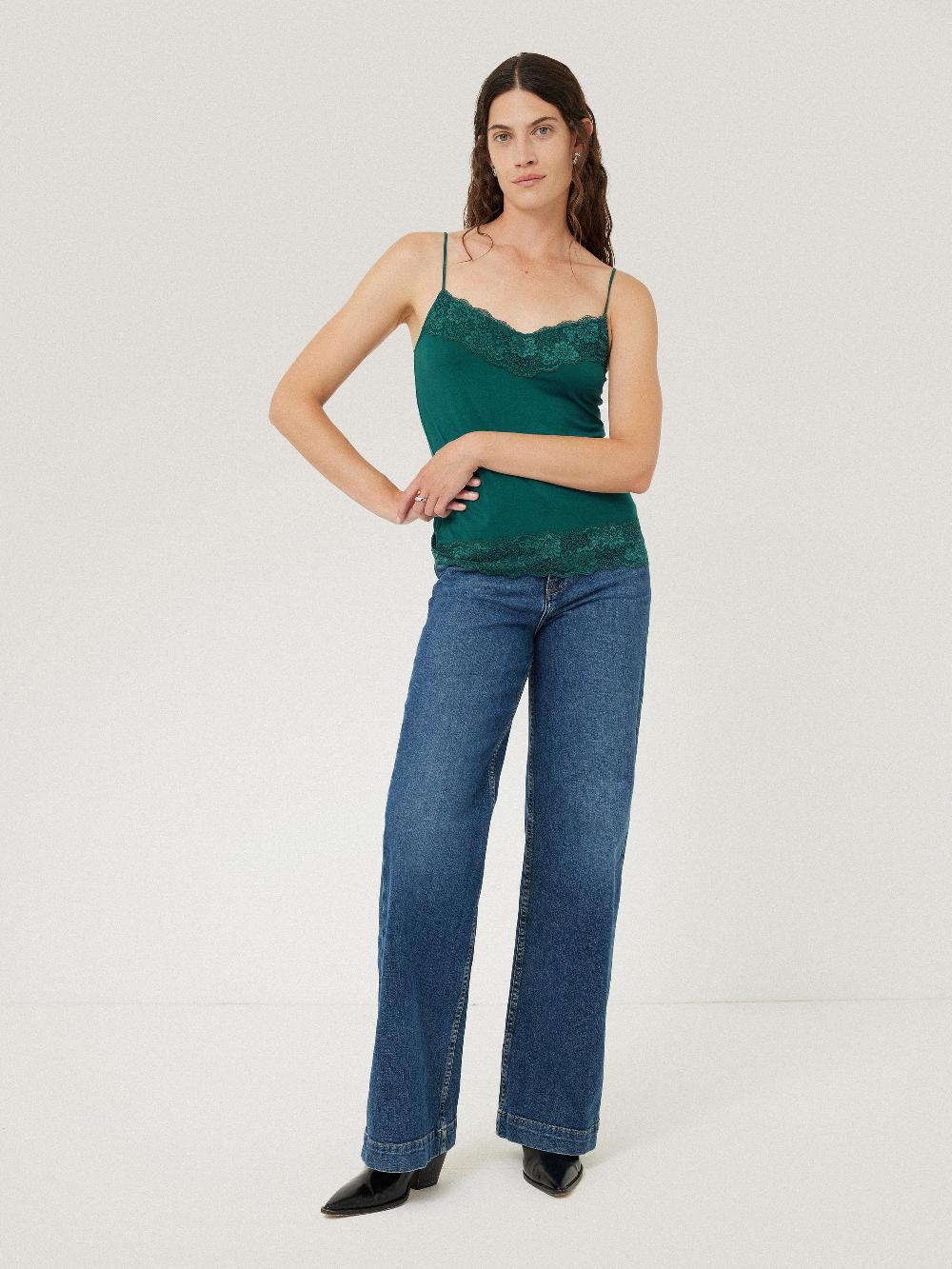 Jigsaw Modal Lace Vest Sherwood Green