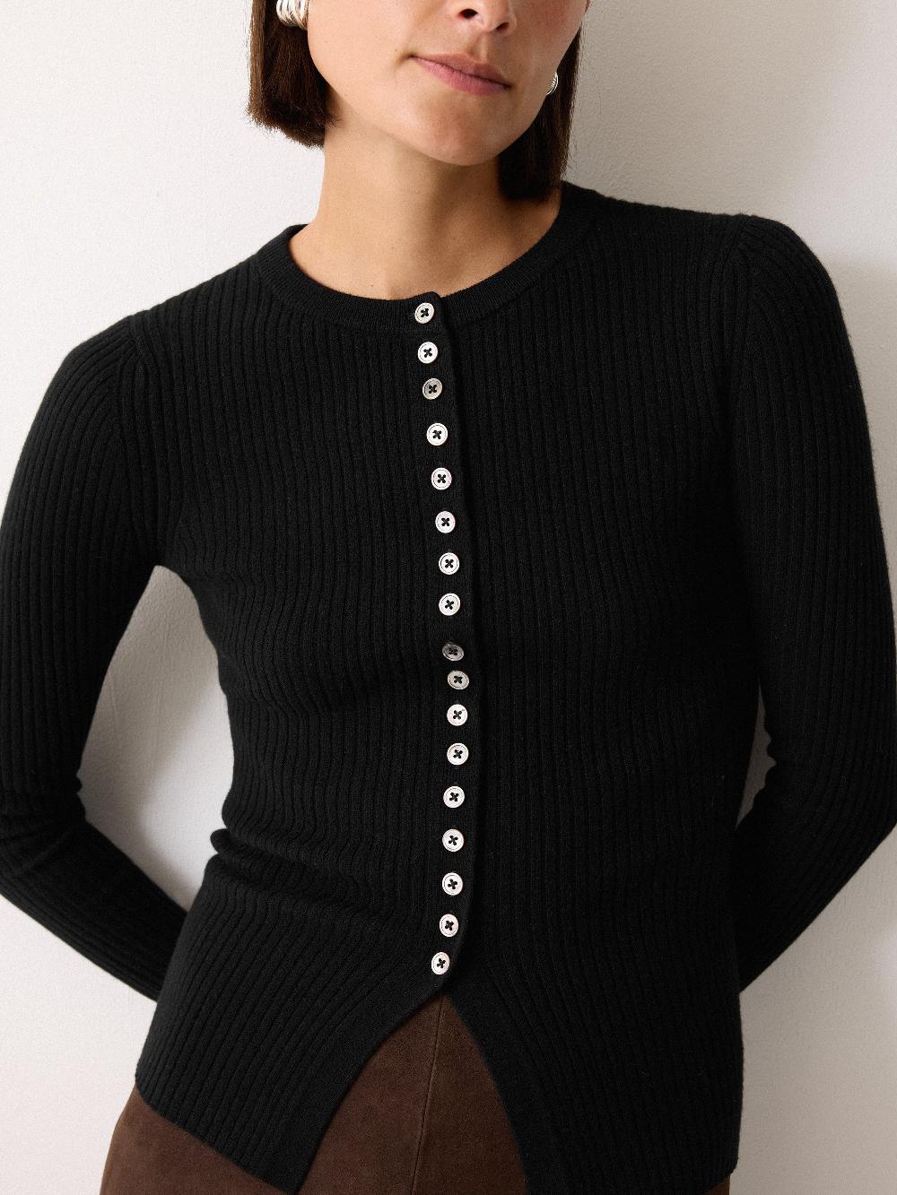 Jigsaw Multi Button Rib Knit Cardigan Black