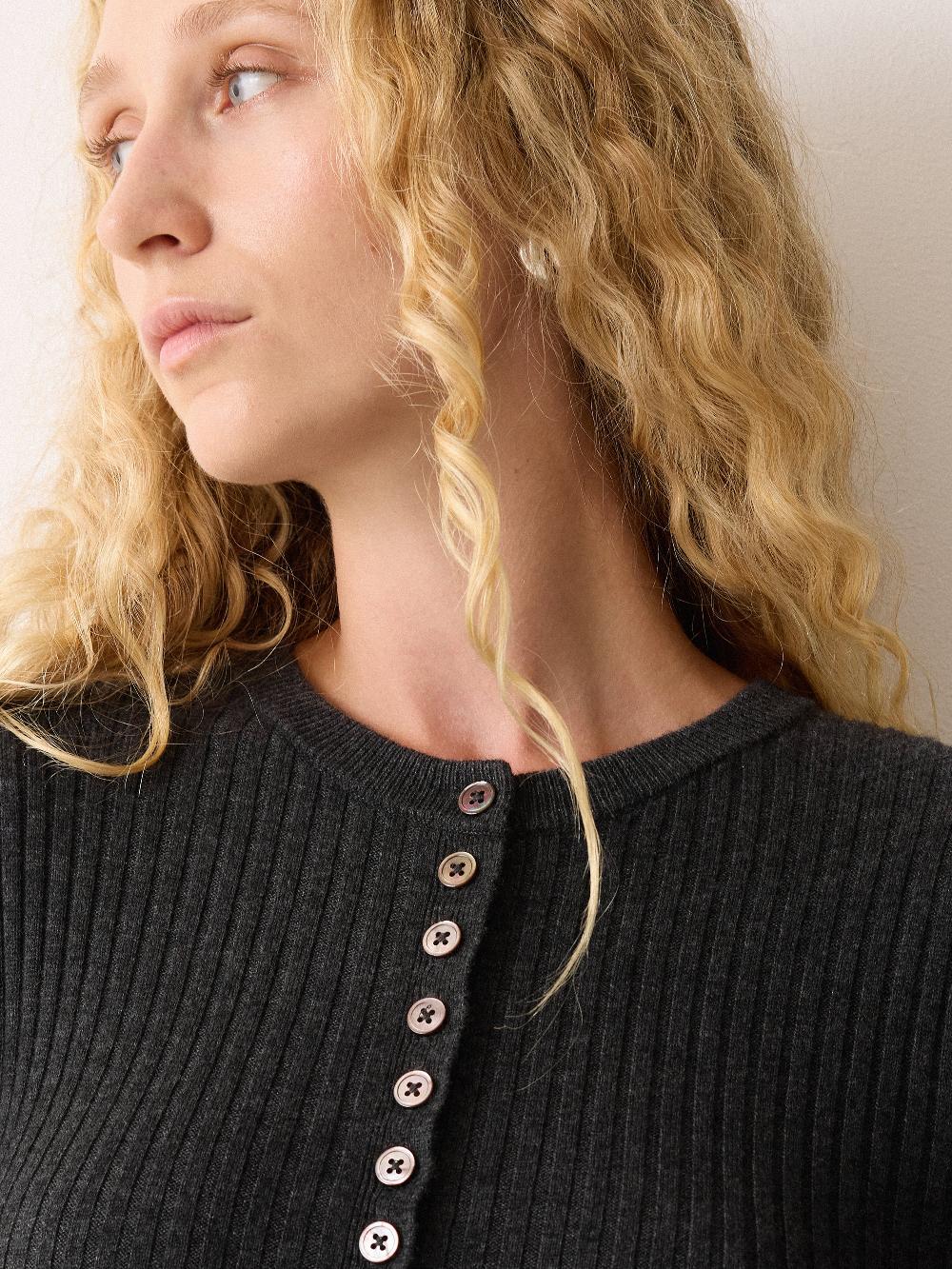 Jigsaw Multi Button Rib Knit Dress Charcoal